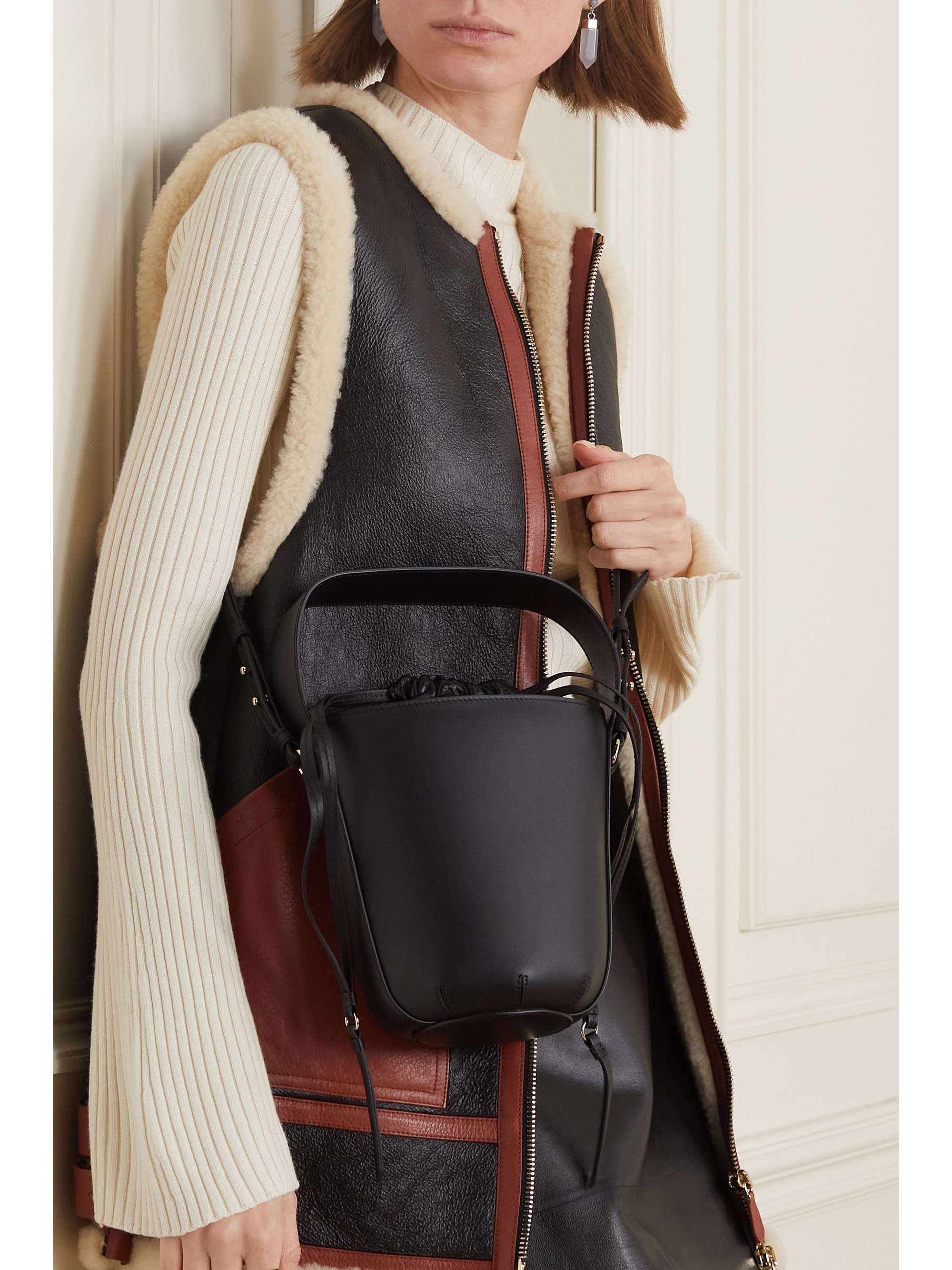 CHLOÉ + NET SUSTAIN Sense embroidered leather bucket bag