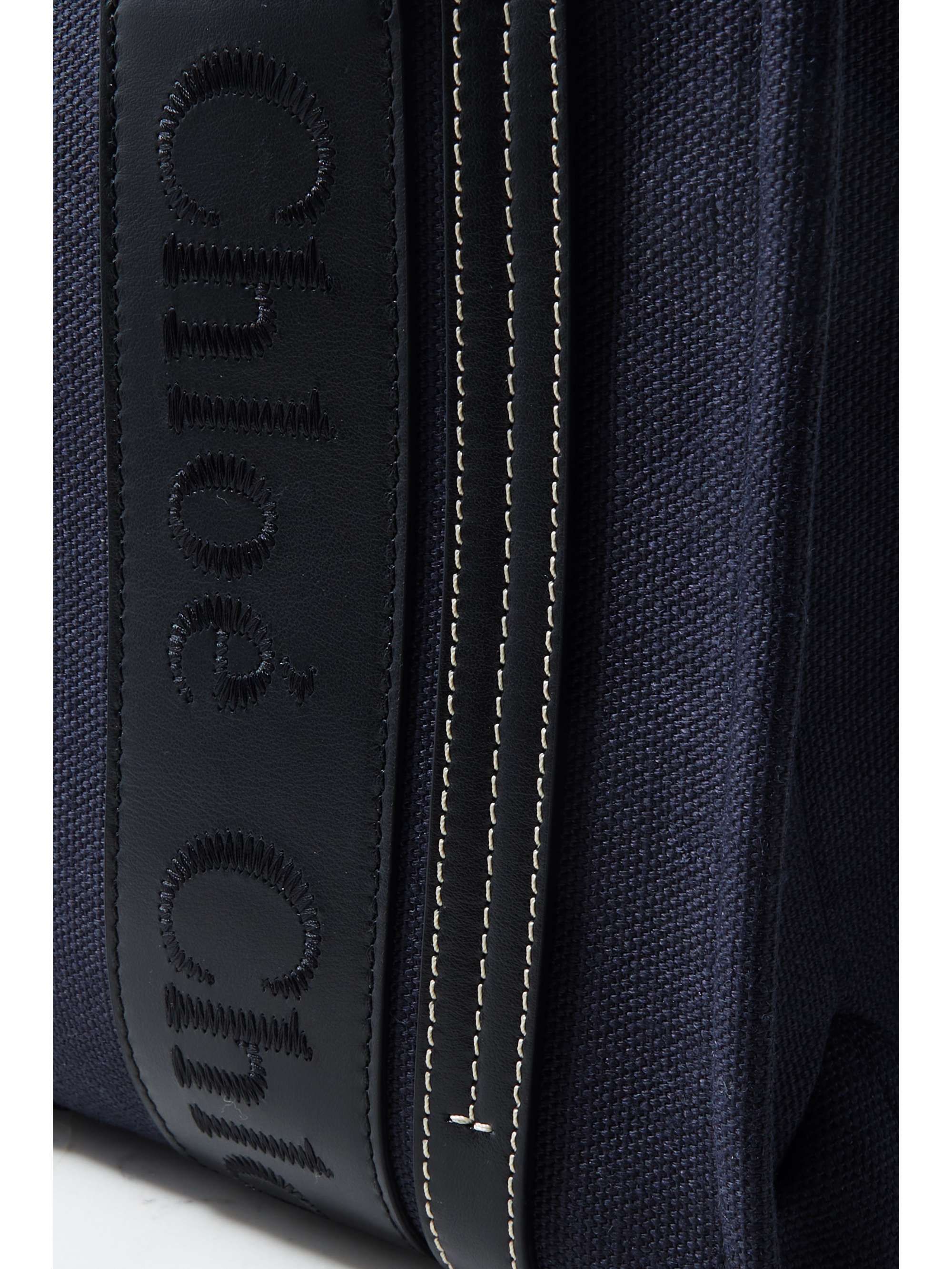 CHLOÉ + NET SUSTAIN Woody small embroidered leather-trimmed canvas tote