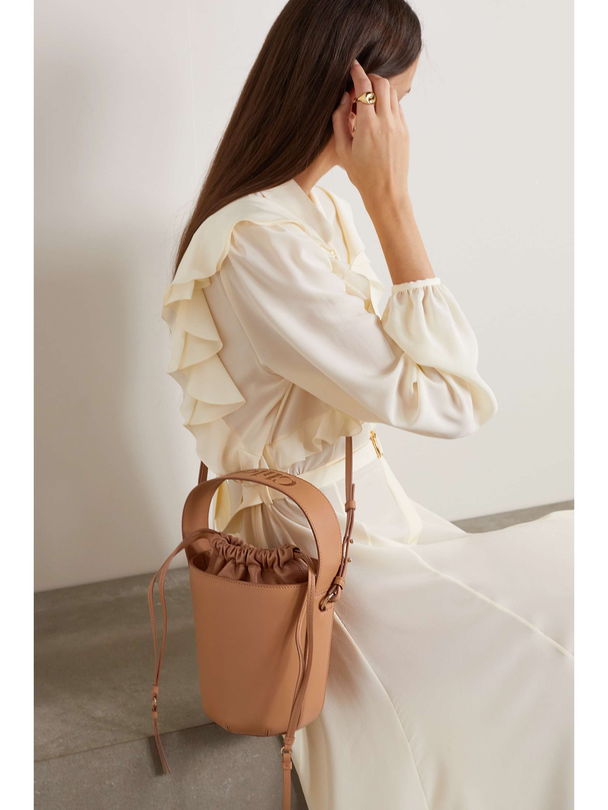 CHLOÉ + NET SUSTAIN Sense embroidered leather bucket bag