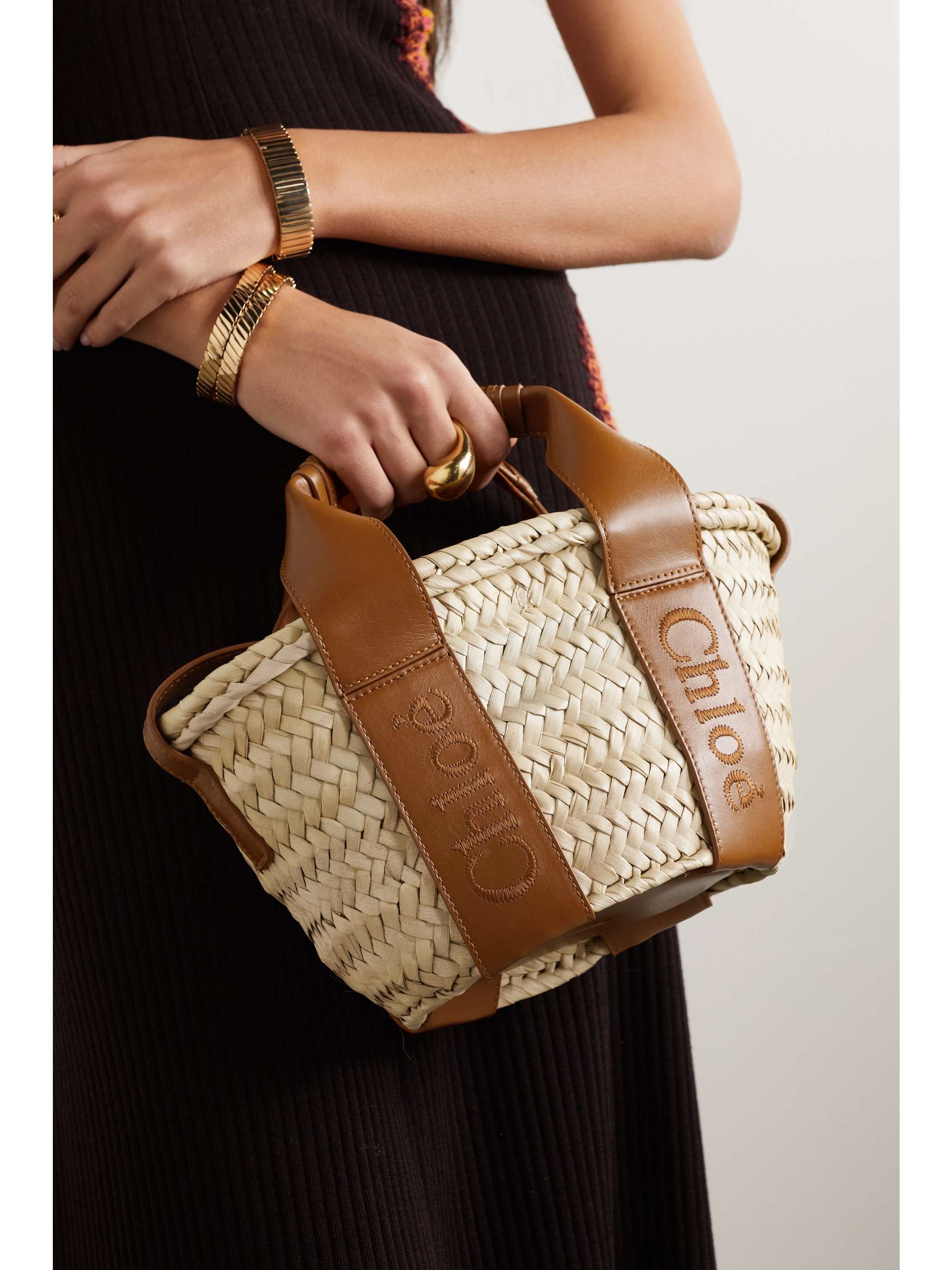 CHLOÉ Chloé Sense leathertrimmed raffia tote NETAPORTER