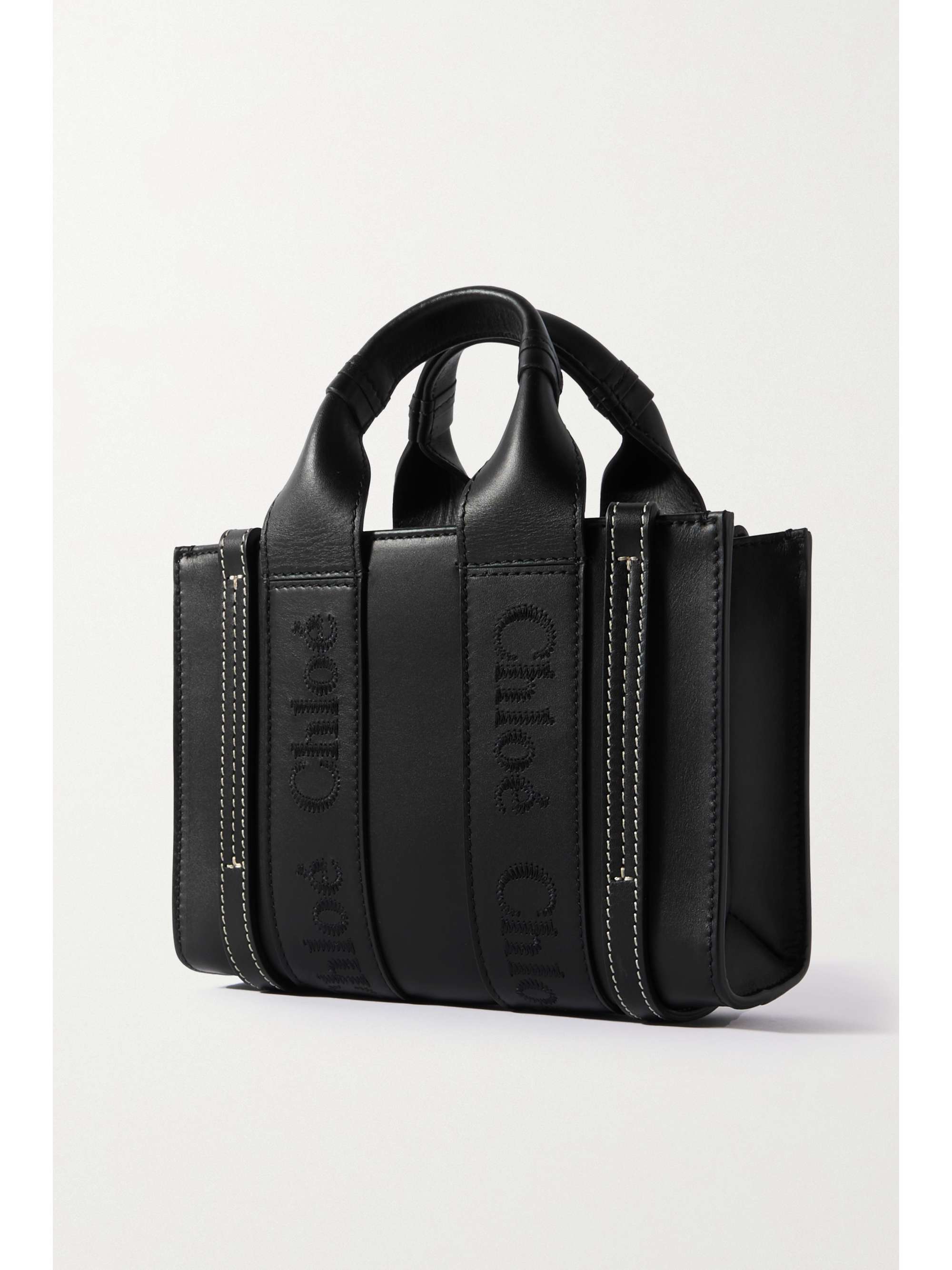 CHLOÉ + NET SUSTAIN Woody mini embroidered leather tote