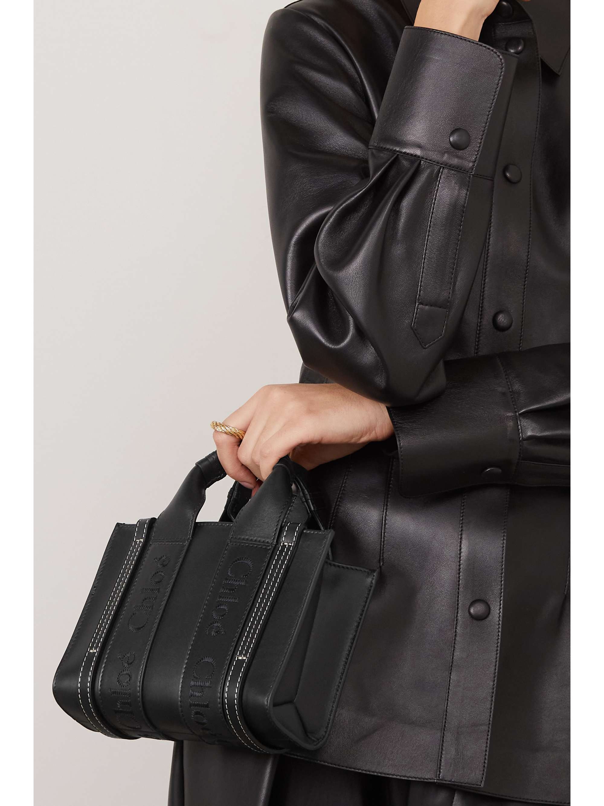CHLOÉ + NET SUSTAIN Woody mini embroidered leather tote