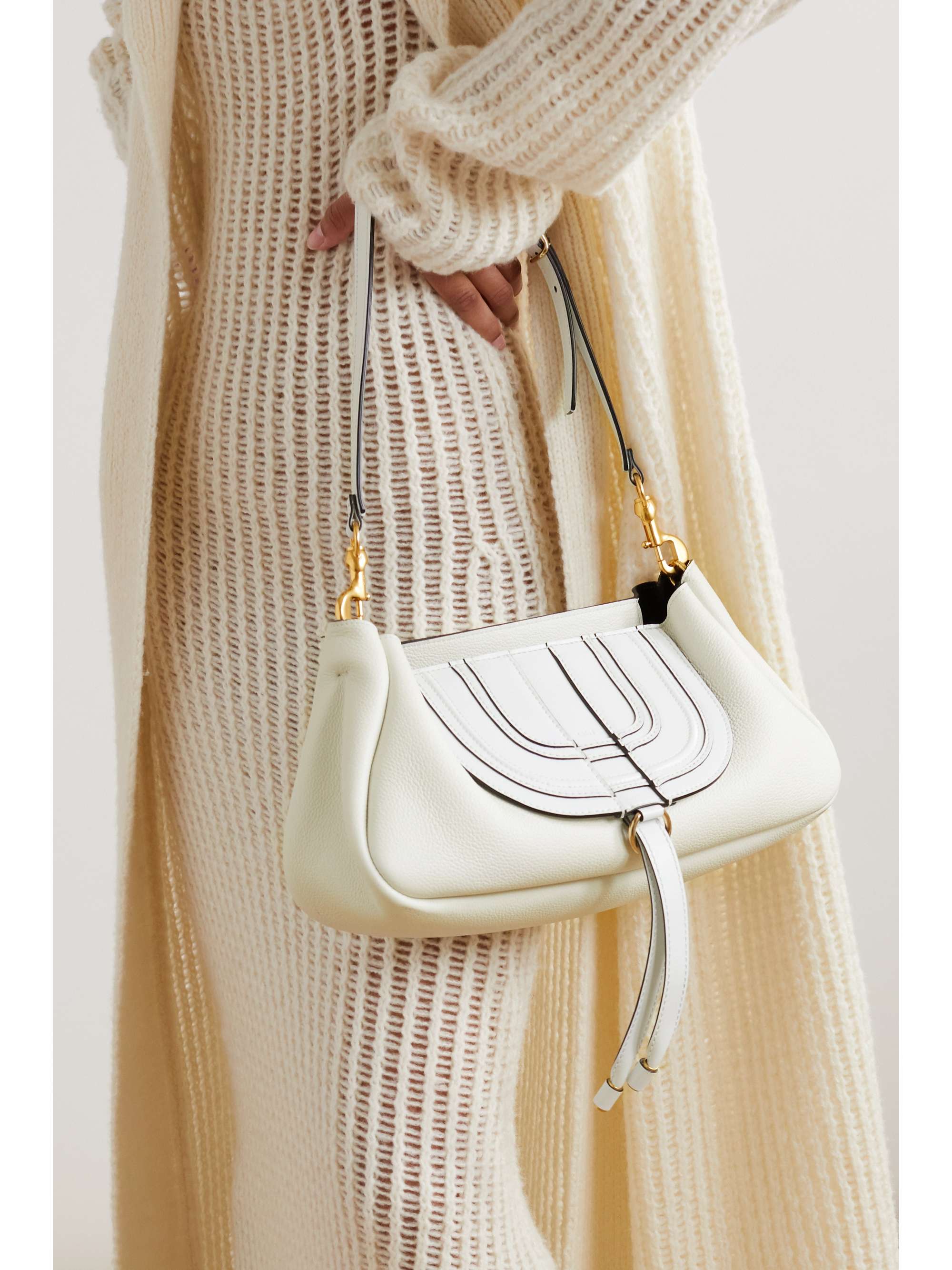 CHLOÉ + NET SUSTAIN Marcie smooth and textured-leather clutch