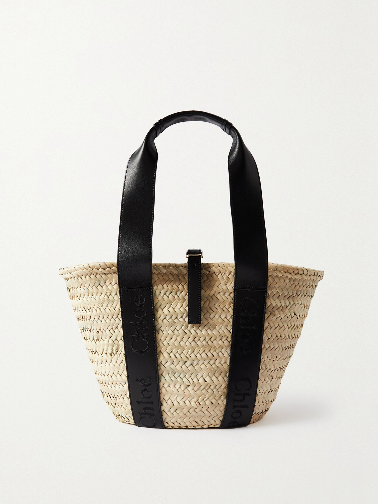 Chloé Sense Leather-trimmed Raffia Tote - Black