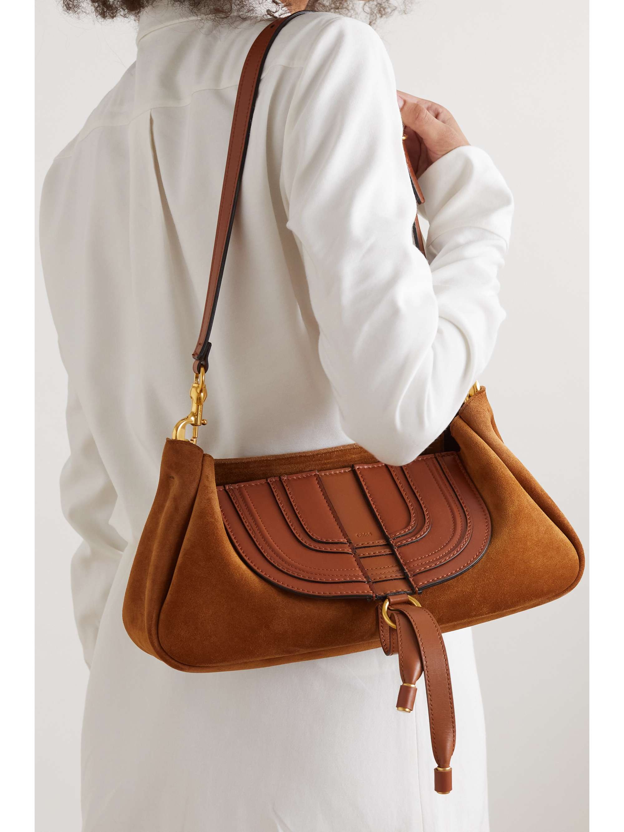 CHLOÉ Marcie tasseled leather and suede shoulder bag