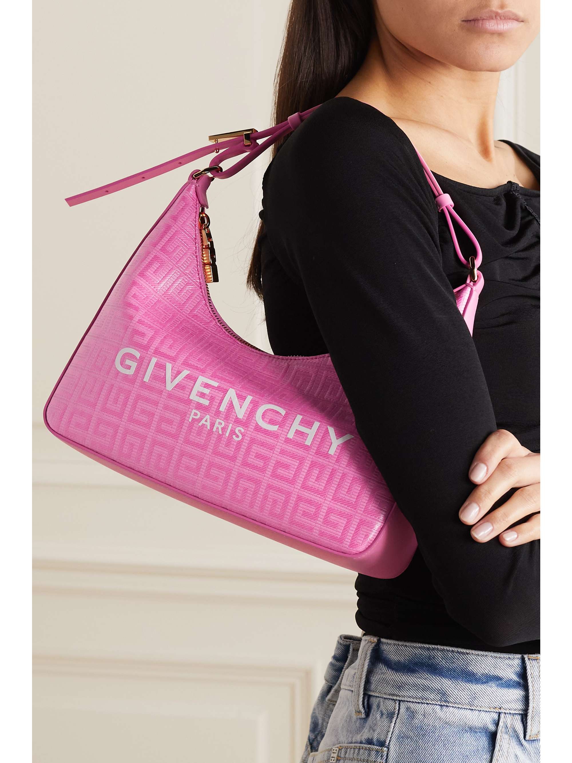 GIVENCHY Sac porté épaule en toile enduite imprimée à finitions en cuir Moon Cut Out Small