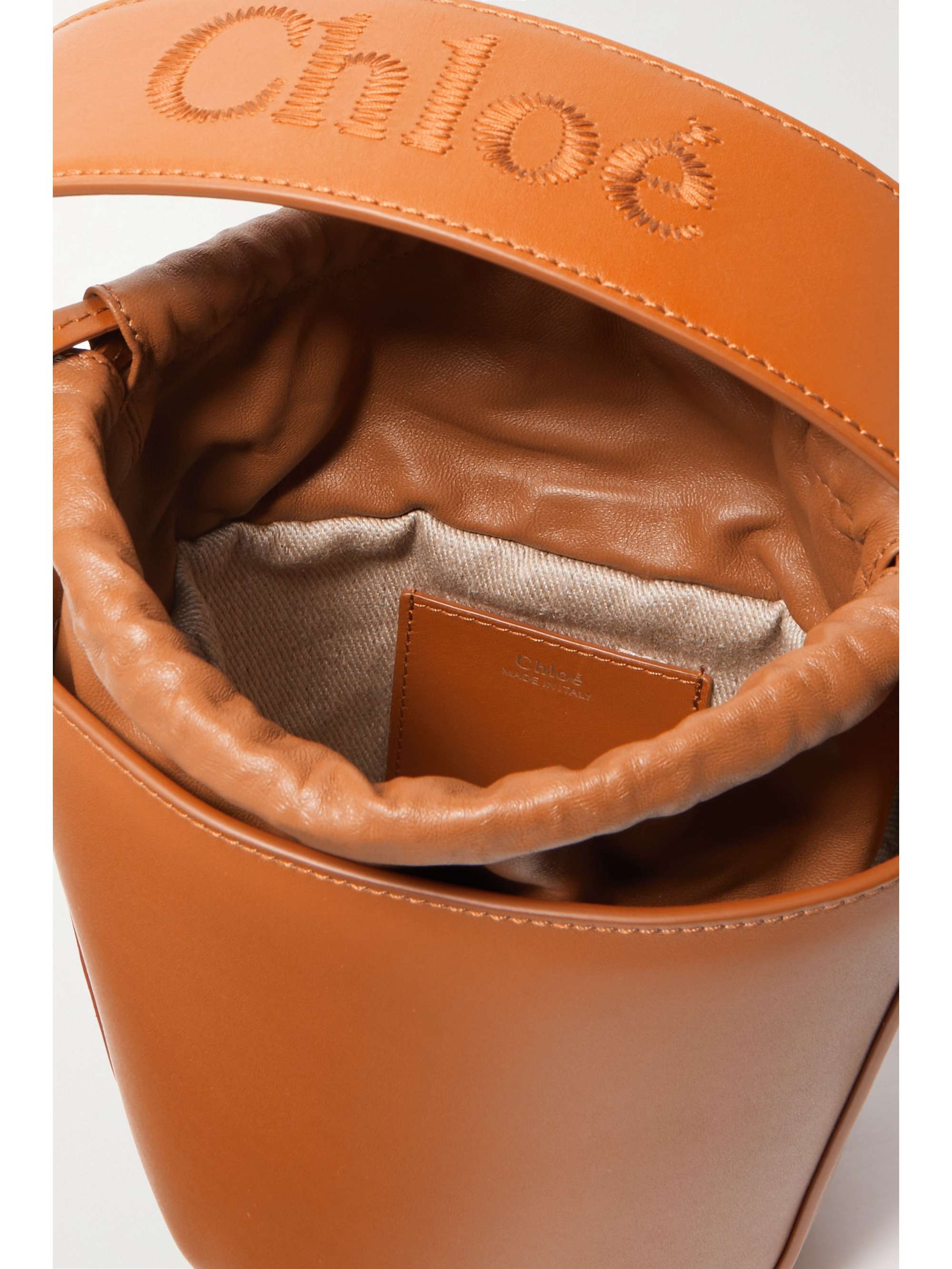 CHLOÉ + NET SUSTAIN Sense embroidered leather bucket bag