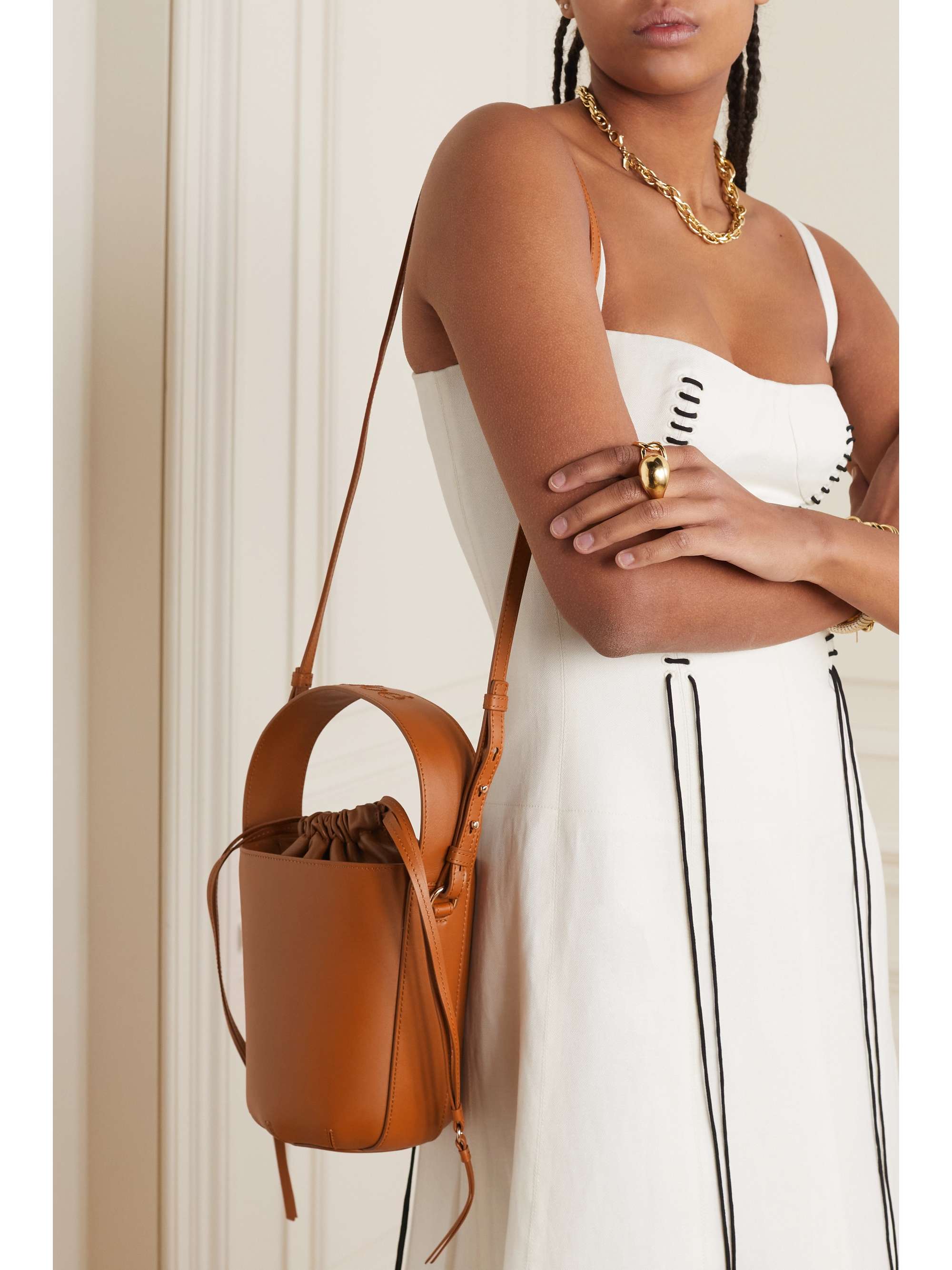 CHLOÉ + NET SUSTAIN Sense embroidered leather bucket bag