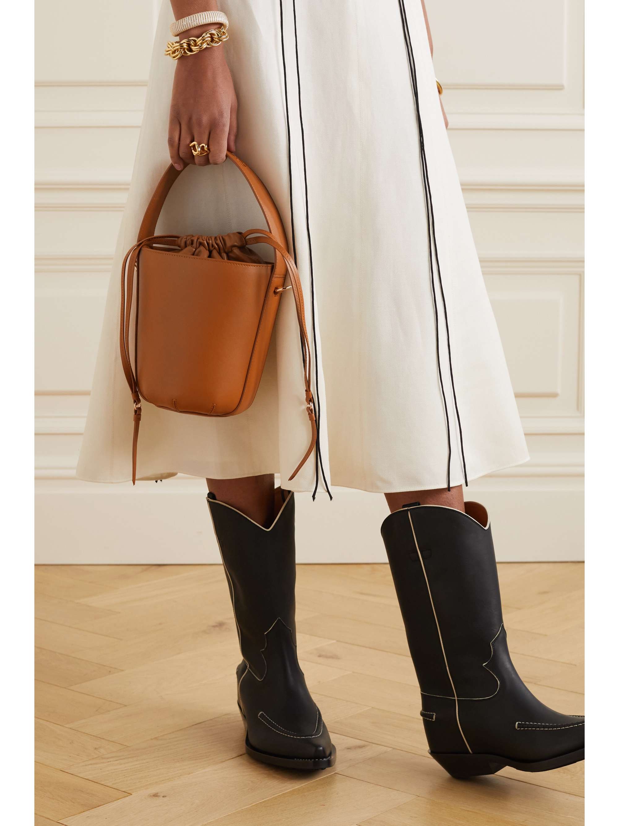 CHLOÉ + NET SUSTAIN Sense embroidered leather bucket bag