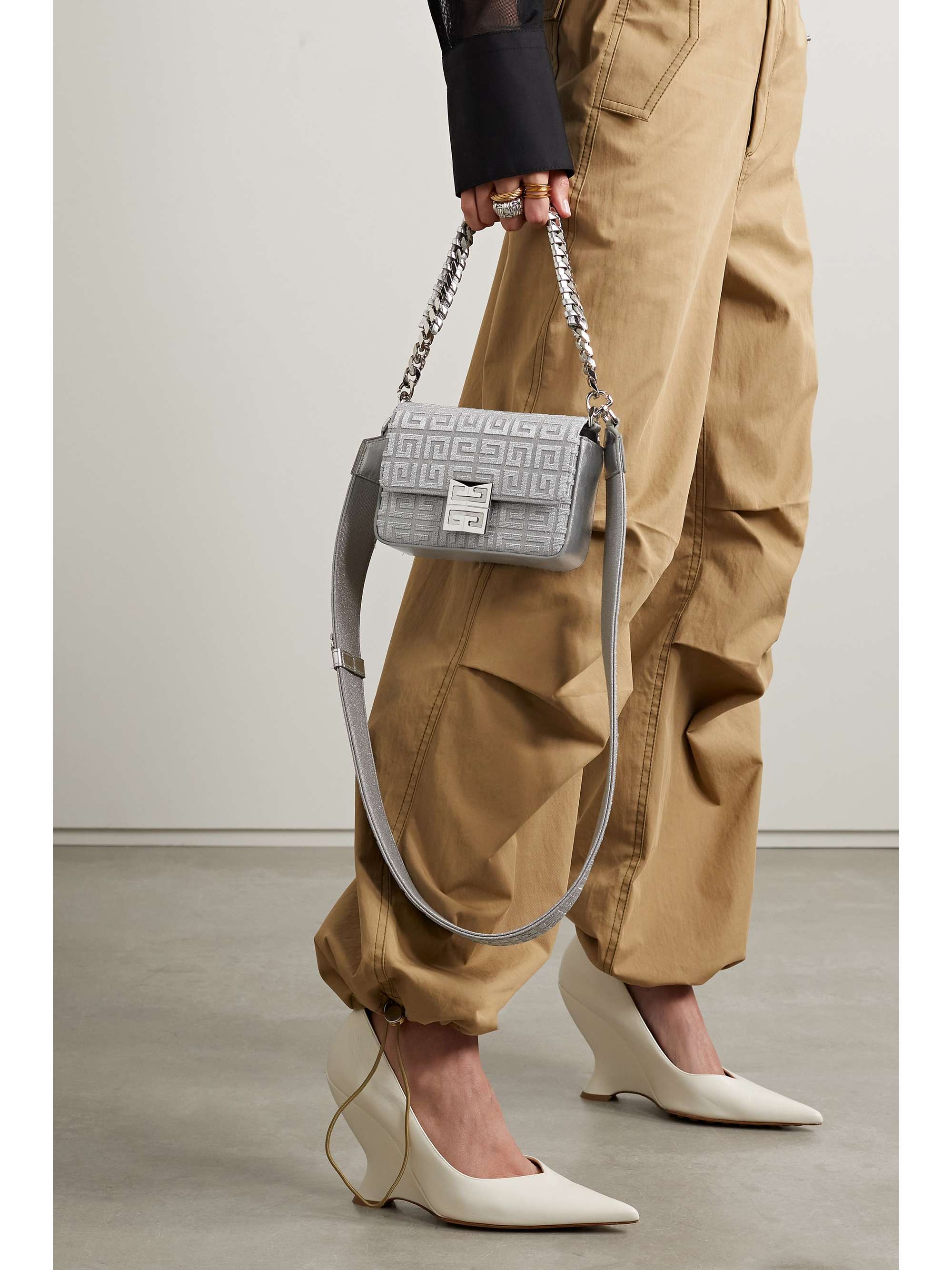 GIVENCHY 4G small metallic leathertrimmed jacquard shoulder bag NET