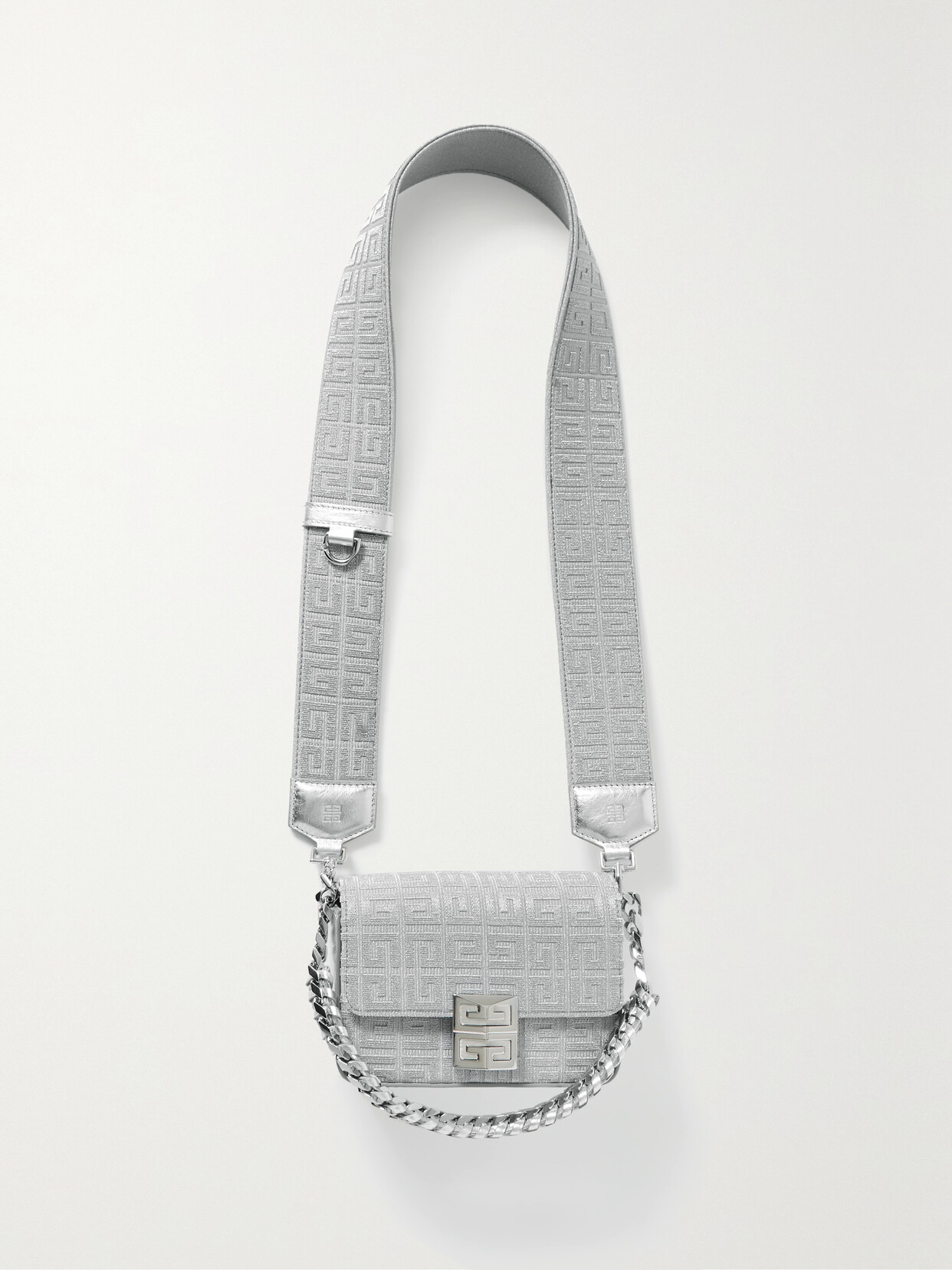 Givenchy - 4g Small Metallic Leather-trimmed Jacquard Shoulder Bag - Silver