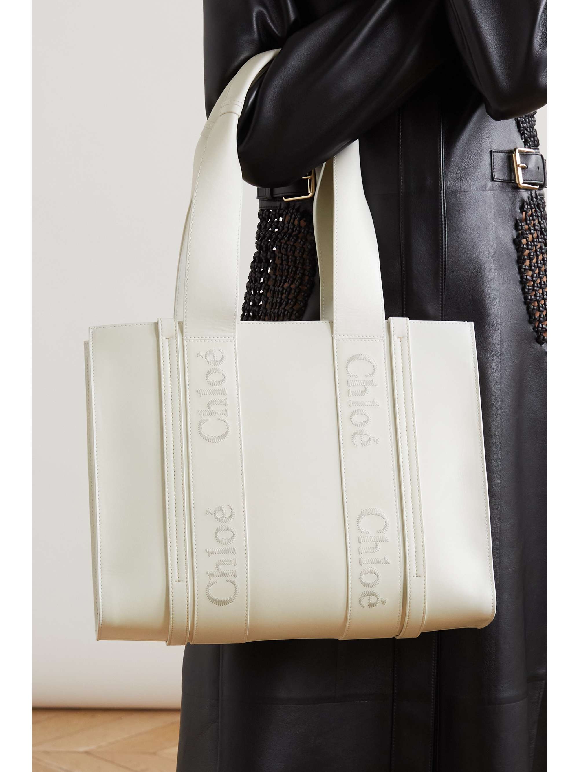 CHLOÉ + NET SUSTAIN Woody medium embroidered leather tote