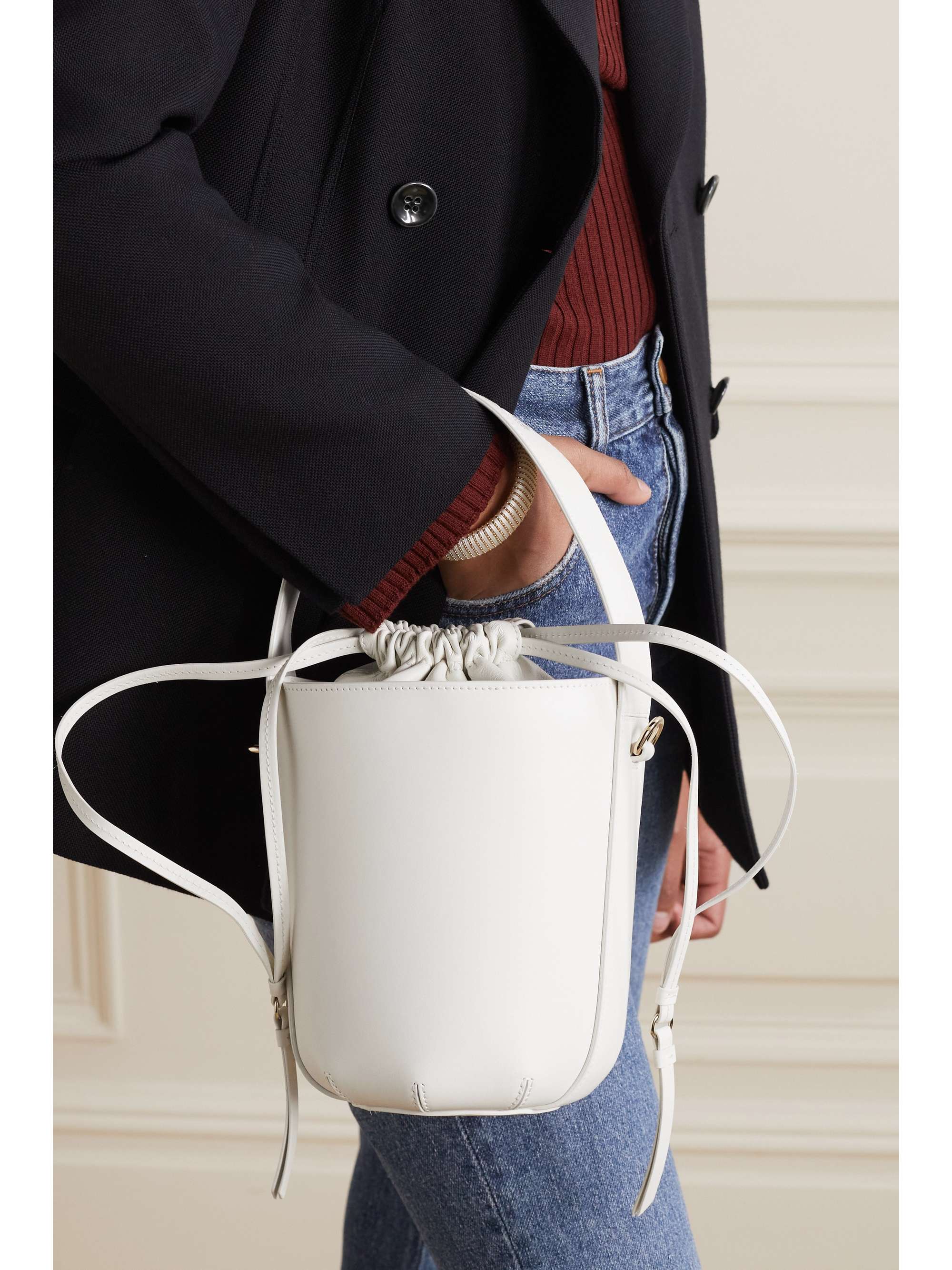 CHLOÉ + NET SUSTAIN Sense embroidered leather bucket bag
