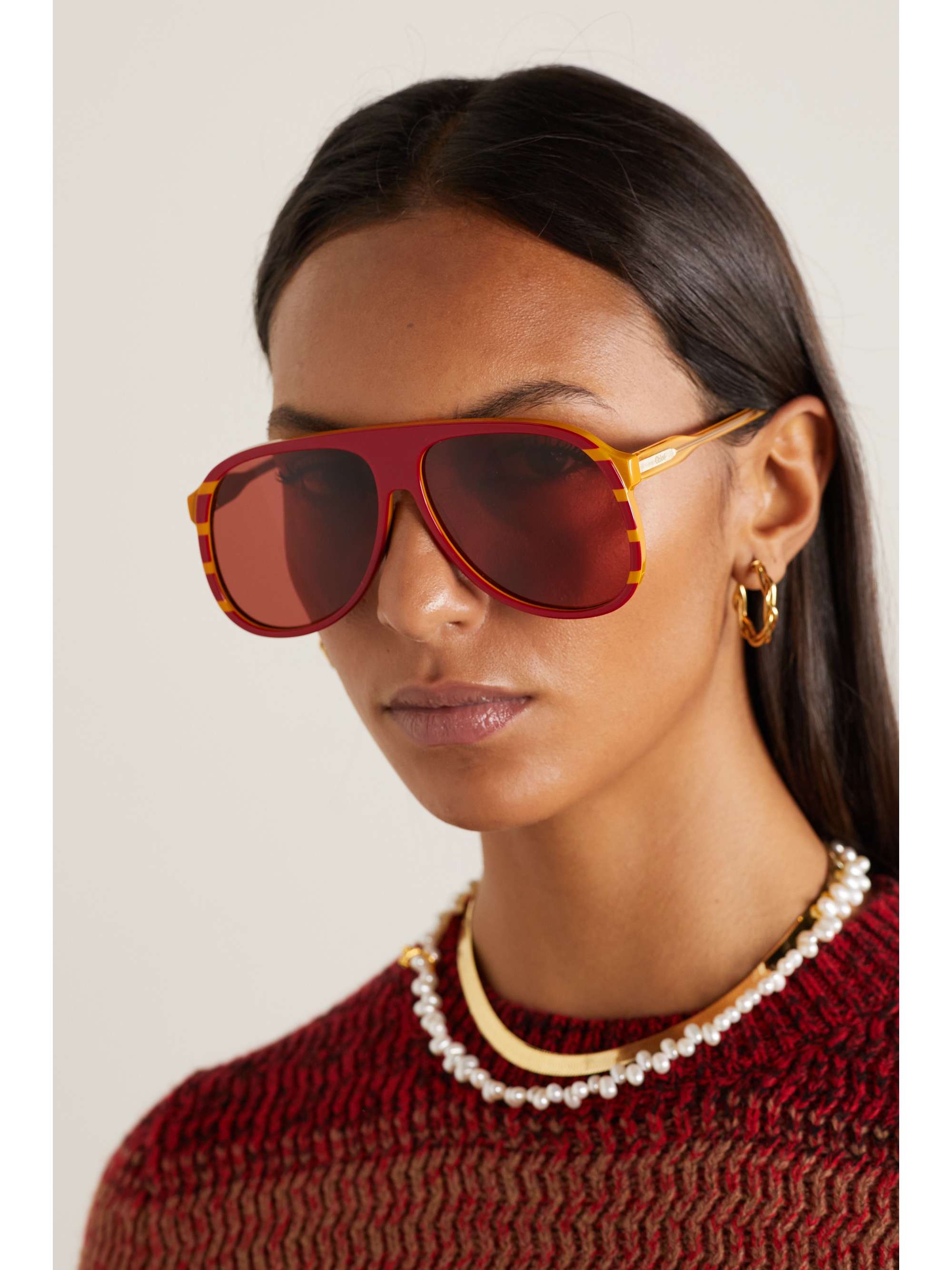 CHLOÉ EYEWEAR Oversized aviator-style bio-acetate sunglasses