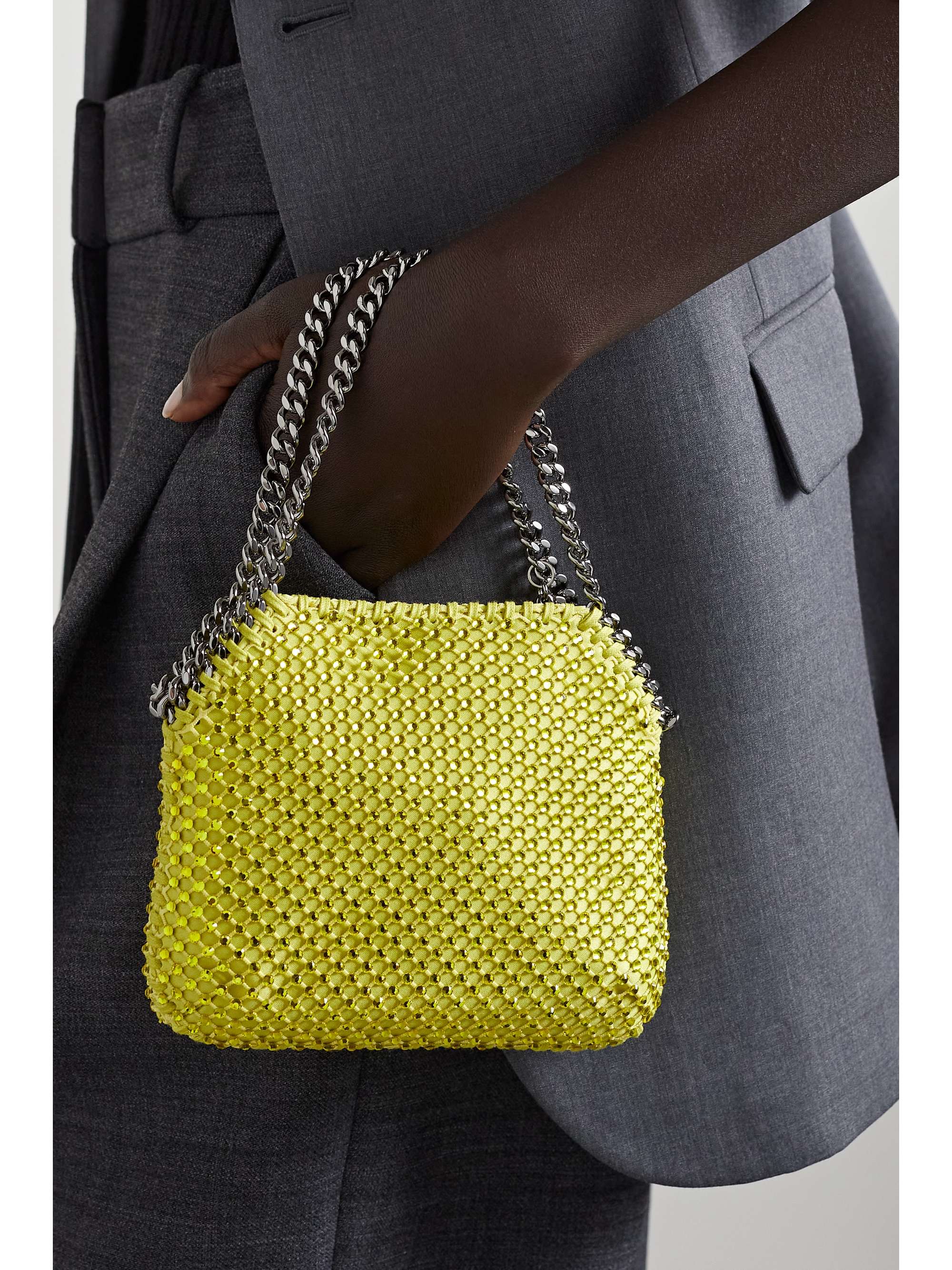 The Falabella mini crystal-embellished mesh and satin shoulder bag