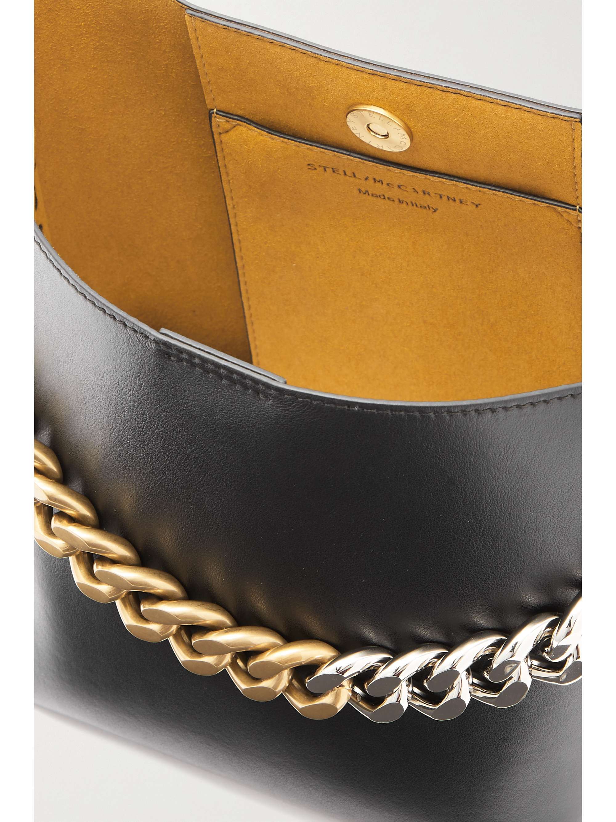 STELLA MCCARTNEY Frayme chain-trimmed vegetarian leather bucket bag