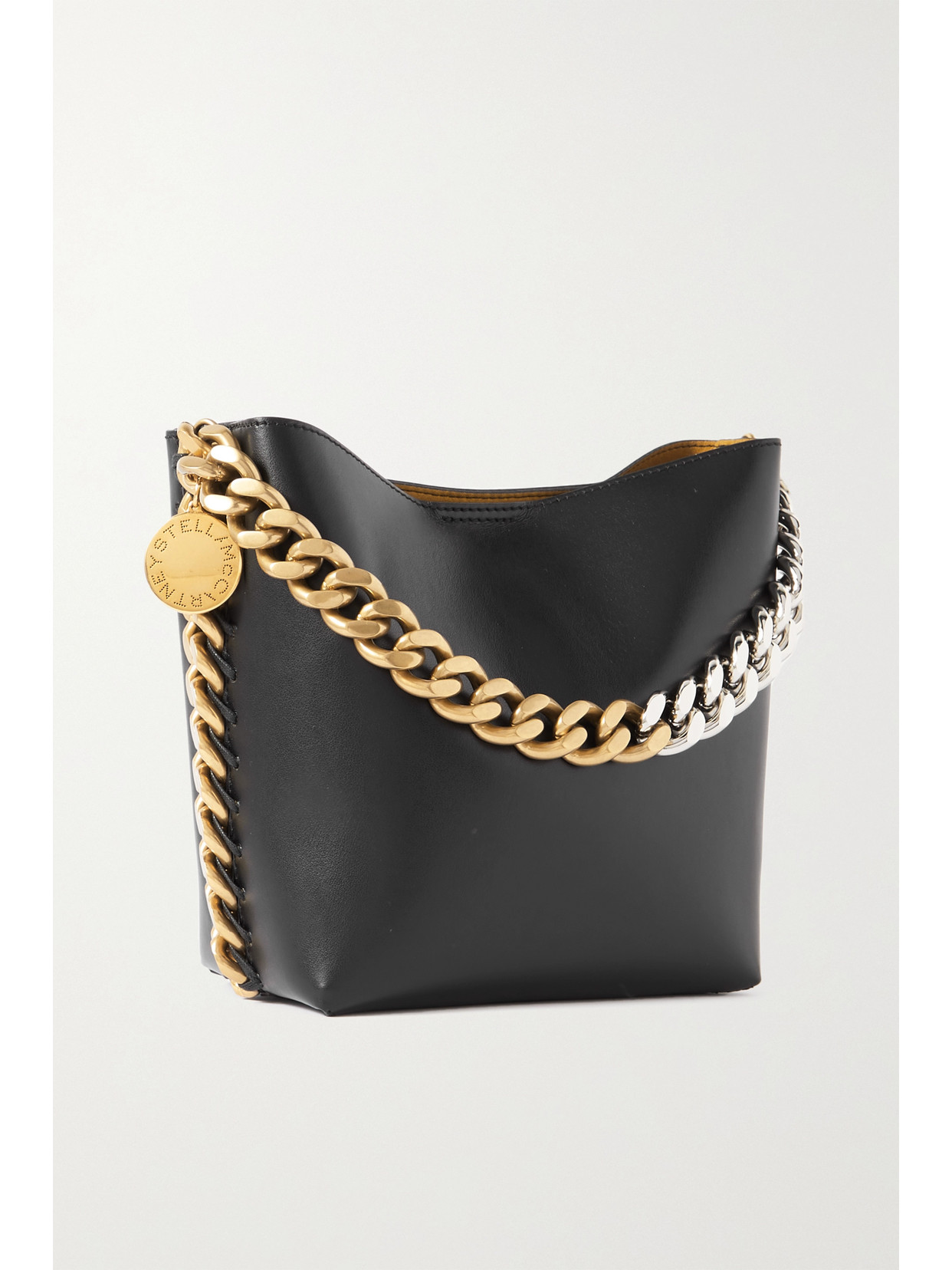 Stella McCartney - Frayme Chain-trimmed Vegetarian Leather Bucket Bag - Black