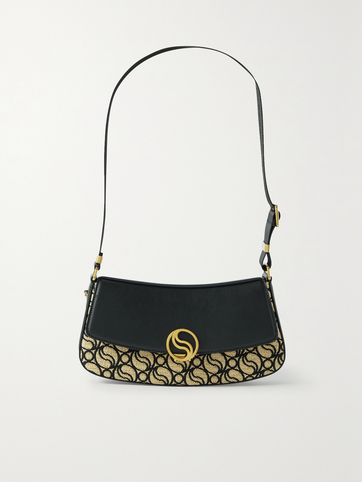 Stella McCartney - S-wave Vegetarian Leather And Embroidered Raffia Shoulder Bag - Neutrals