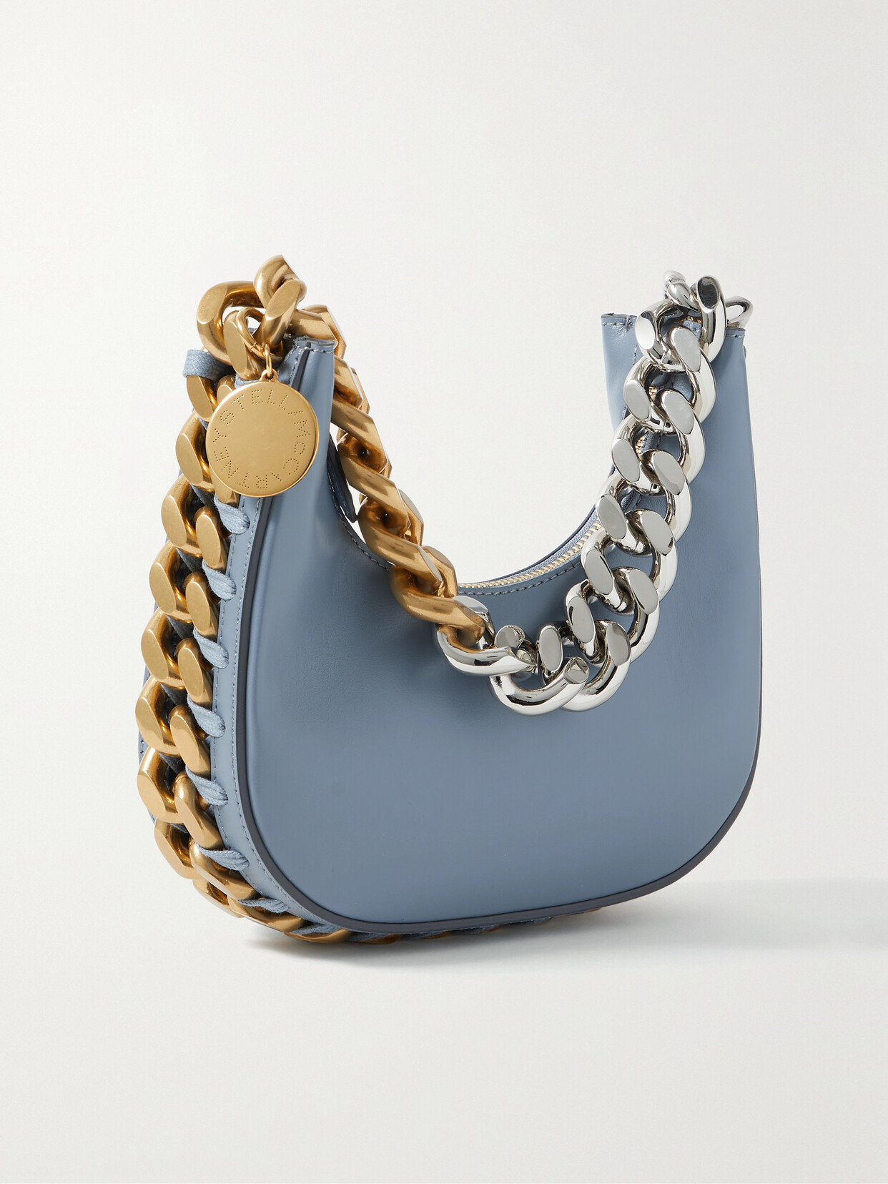 Stella McCartney - Frayme Chain-trimmed Vegetarian Leather Shoulder Bag - Blue