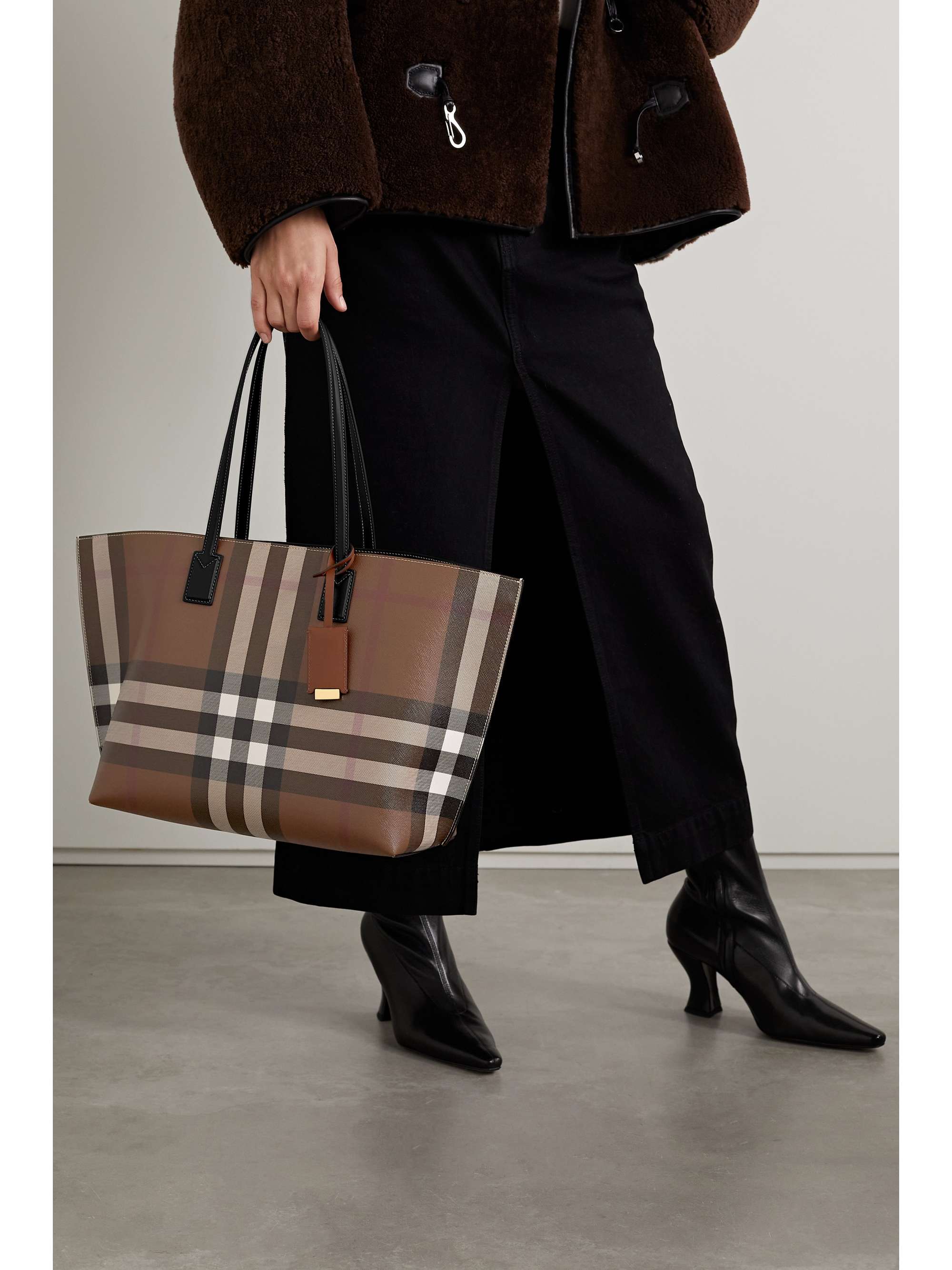 BURBERRY Leathertrimmed checked coatedcanvas tote NETAPORTER