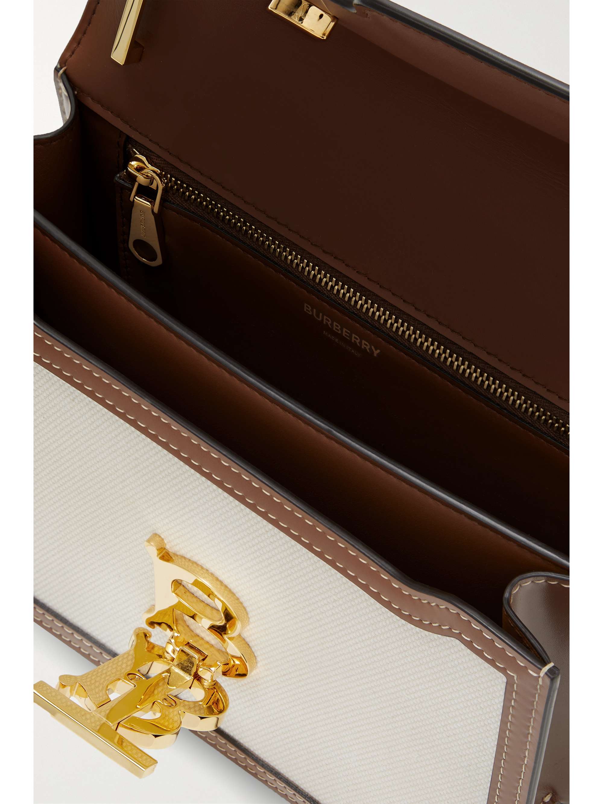 BURBERRY Mini leathertrimmed canvas shoulder bag NETAPORTER