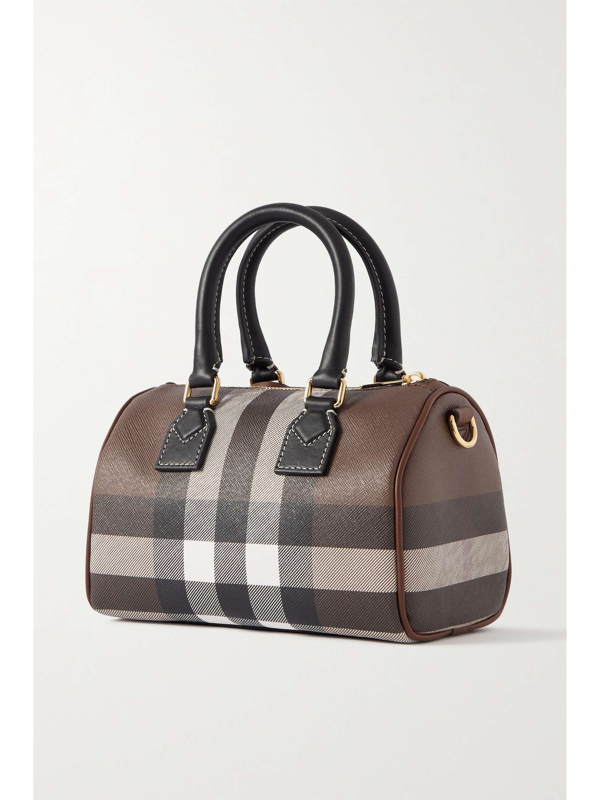 BURBERRY Leather-trimmed checked coated-canvas tote