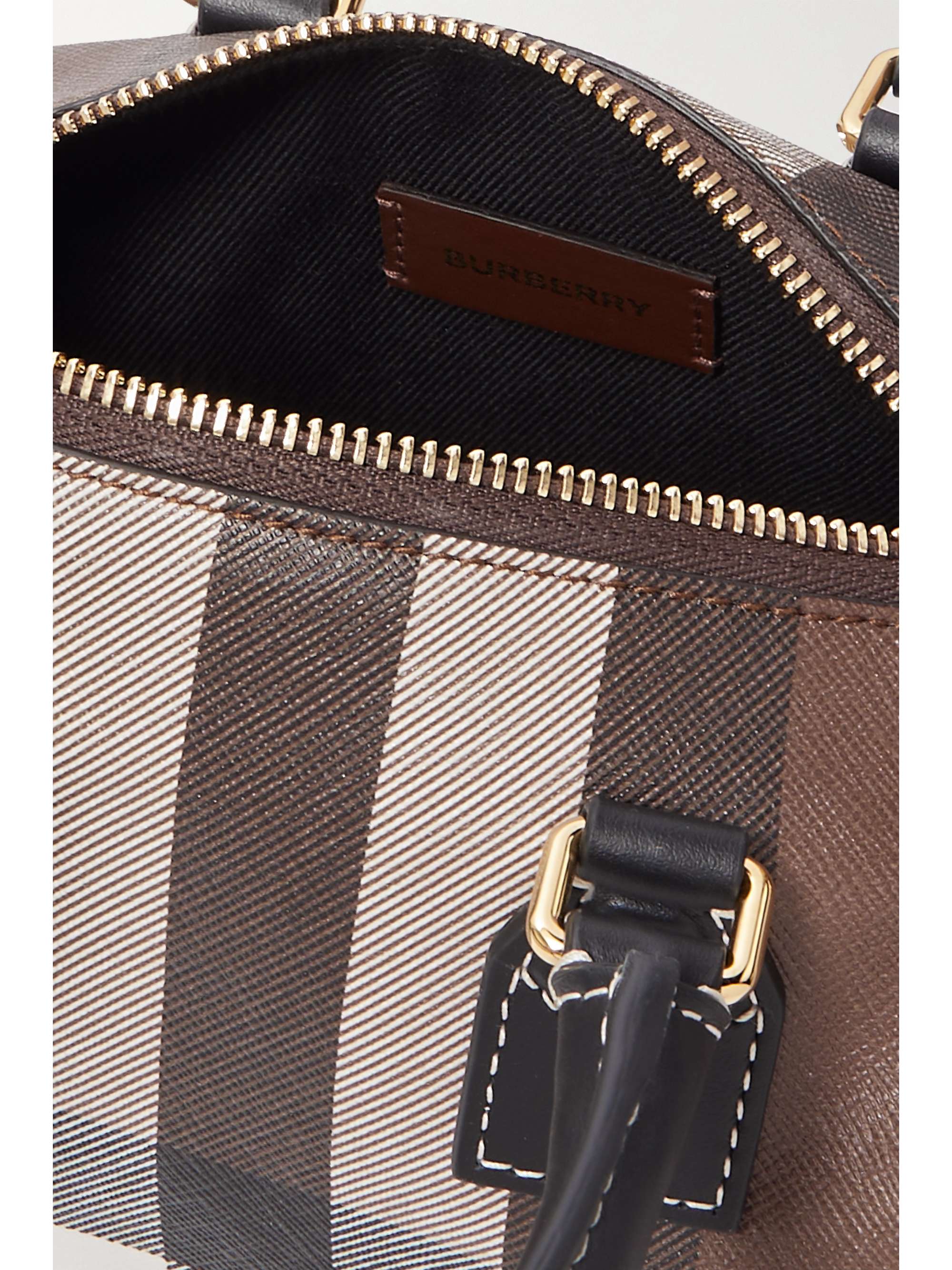 BURBERRY Leather-trimmed checked coated-canvas tote