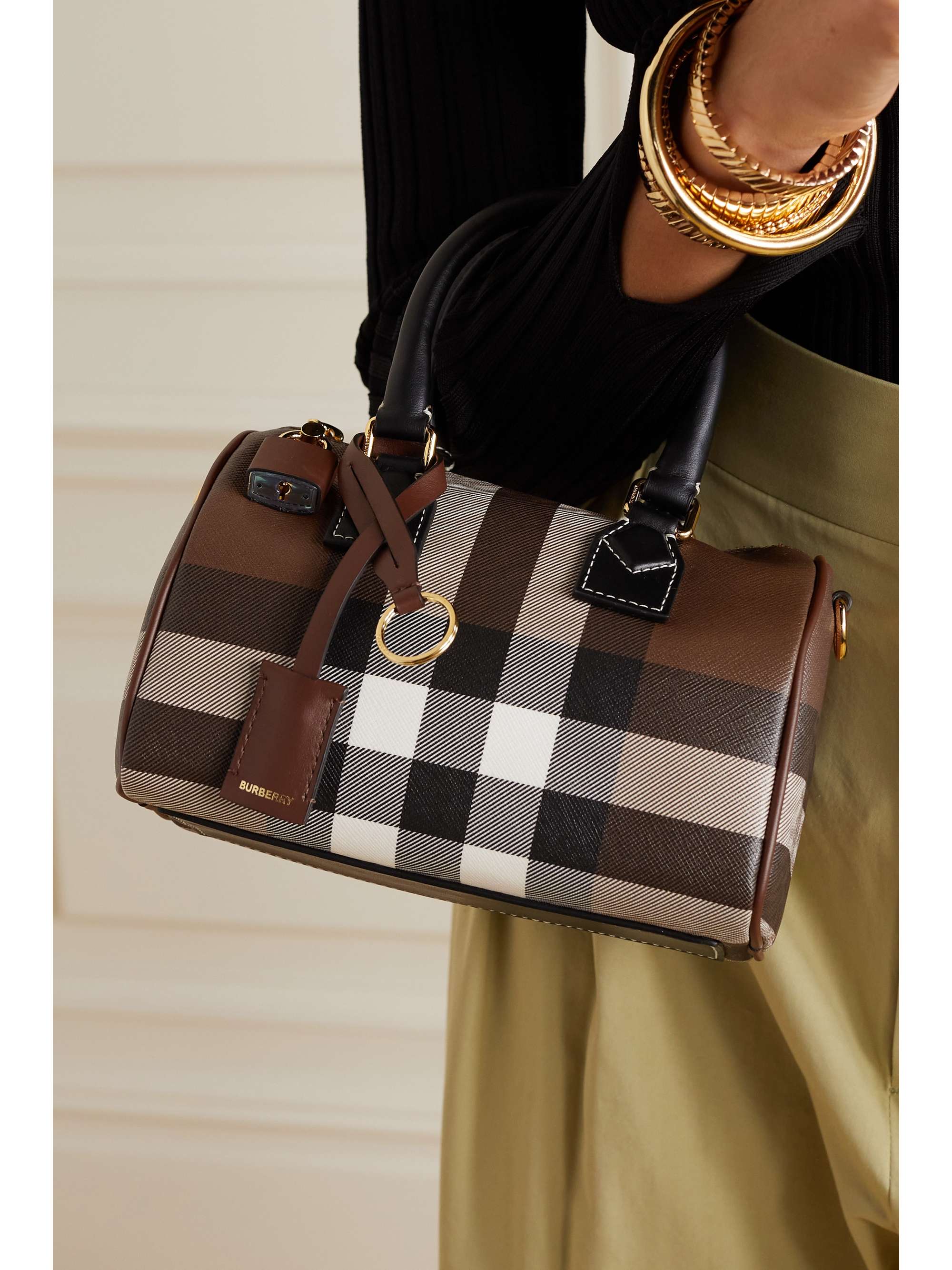 Burberry Mini Check Bowling Bag - Brown - One Size