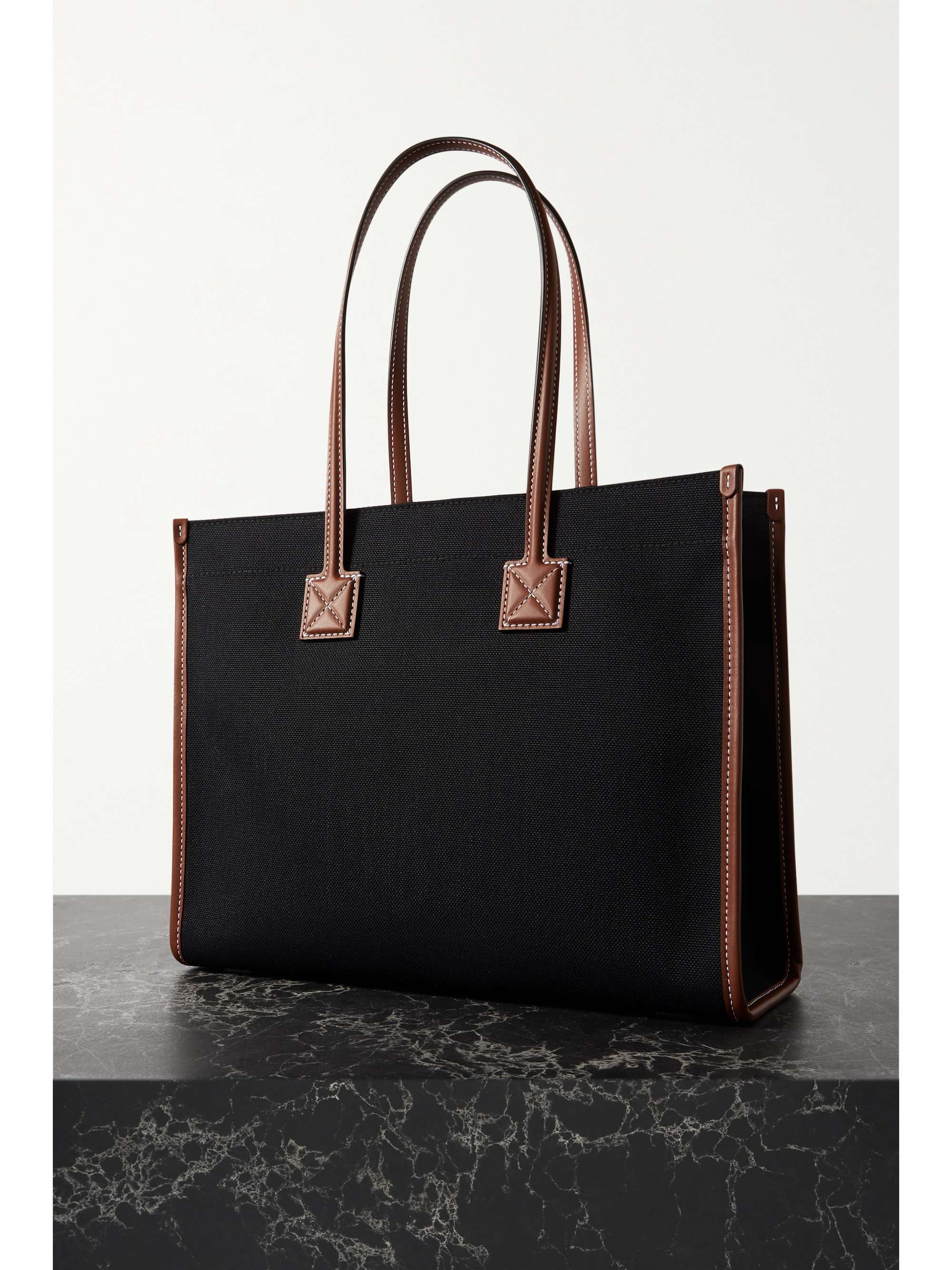 BURBERRY Small leather-trimmed printed canvas tote