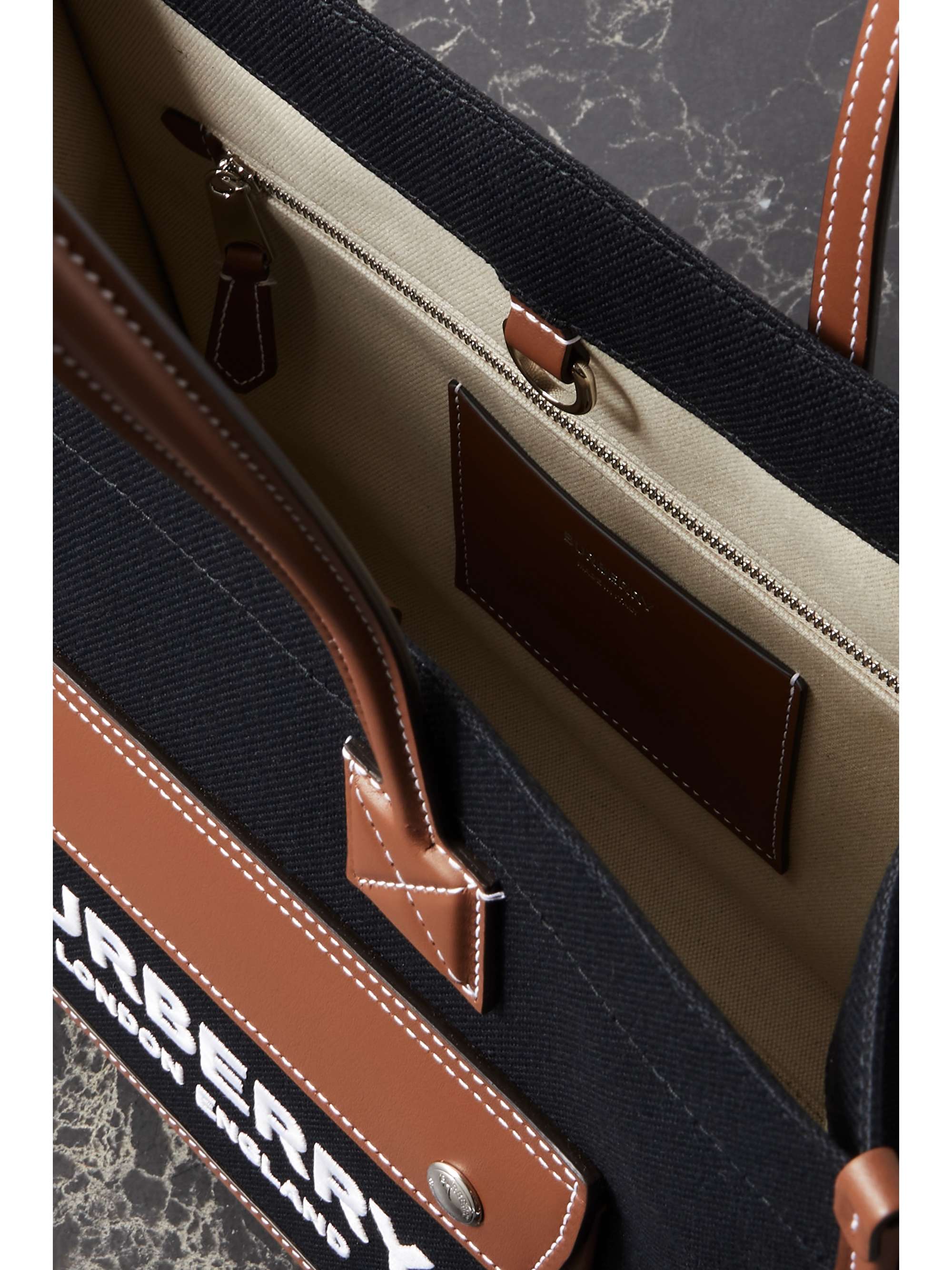 BURBERRY Small leather-trimmed printed canvas tote