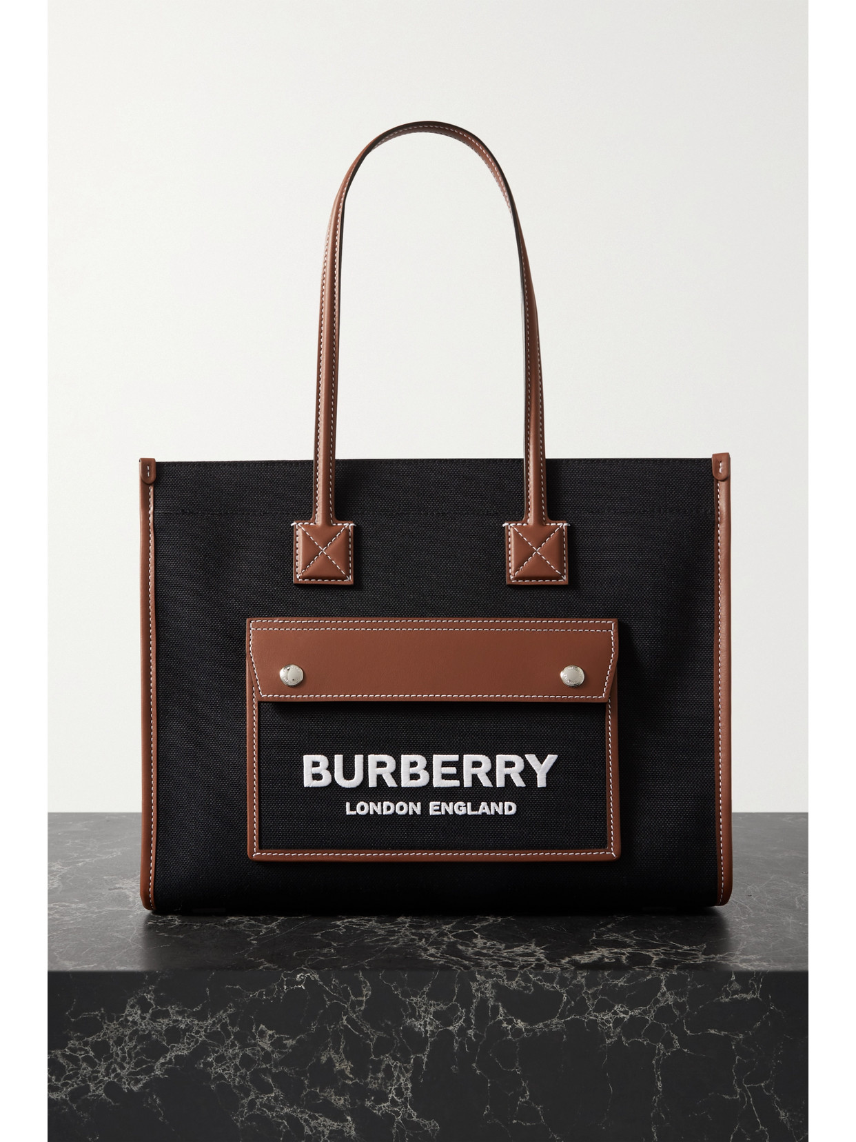 Burberry Medium leather-trimmed canvas tote bag