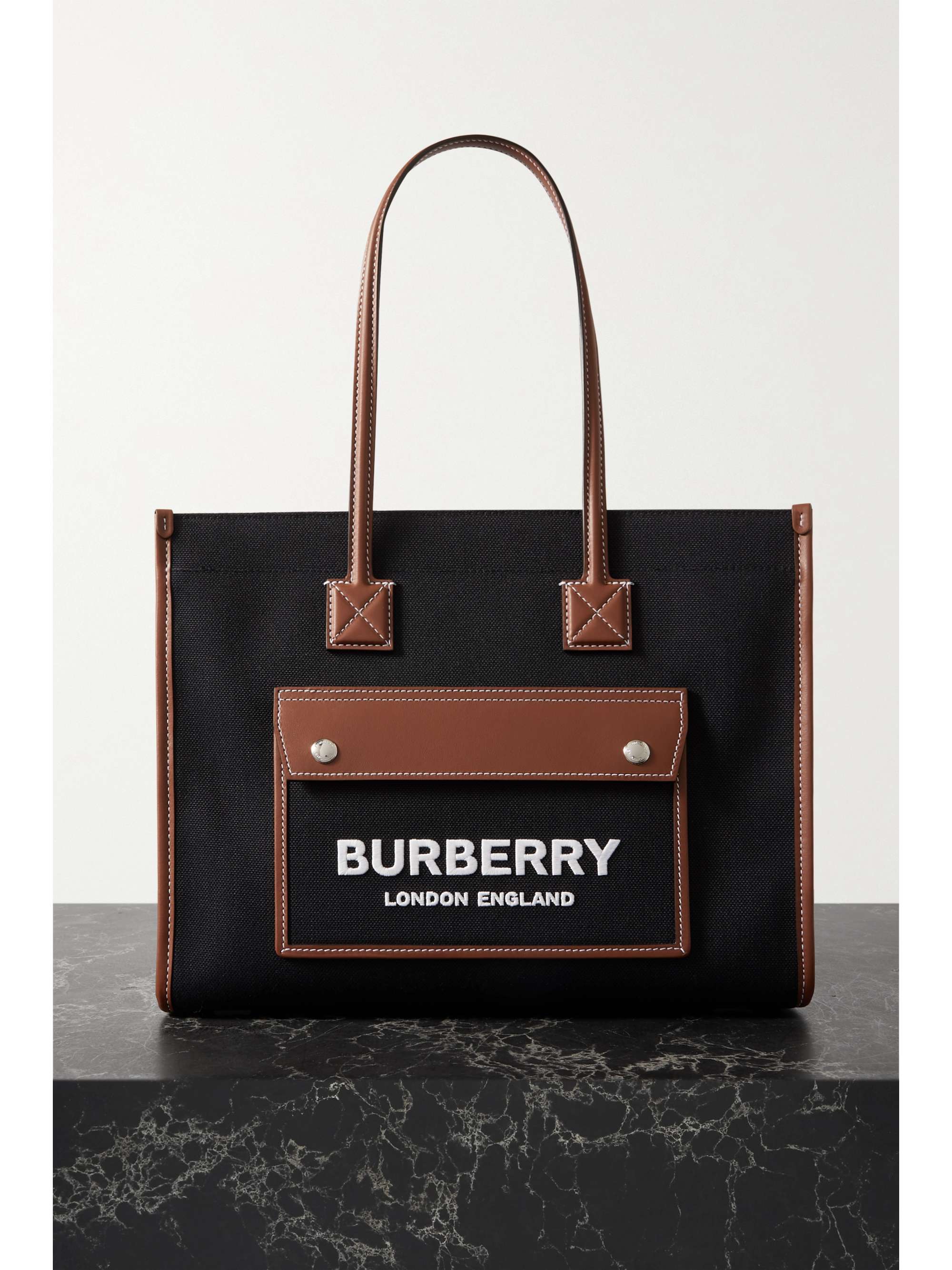 Burberry Small Leather-trimmed Printed Canvas Tote