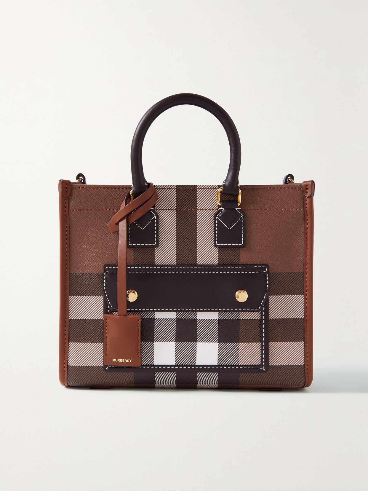 Burberry - Mini Leather-trimmed Checked Coated-canvas Tote - Brown