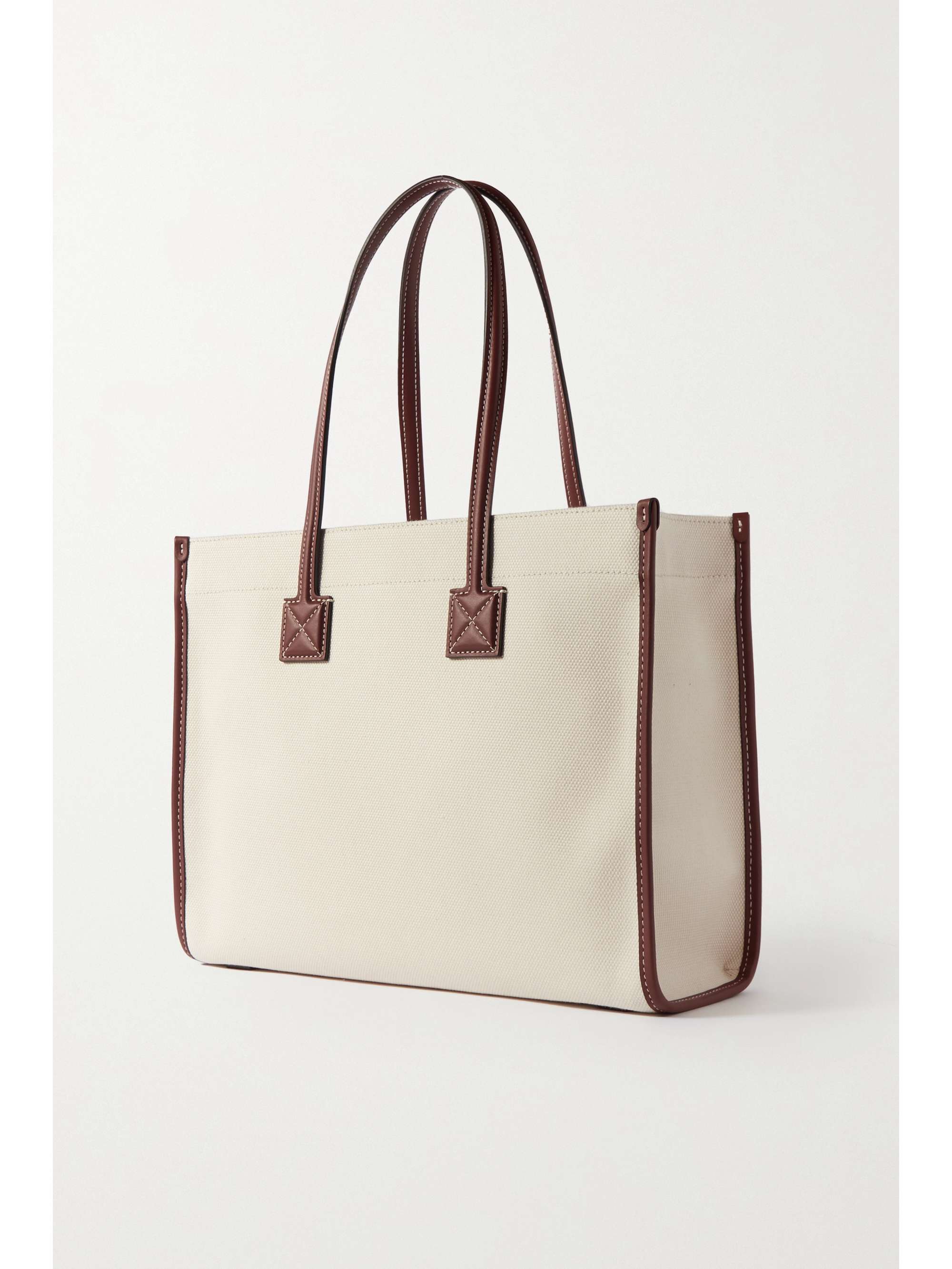 BURBERRY Small leather-trimmed printed canvas tote