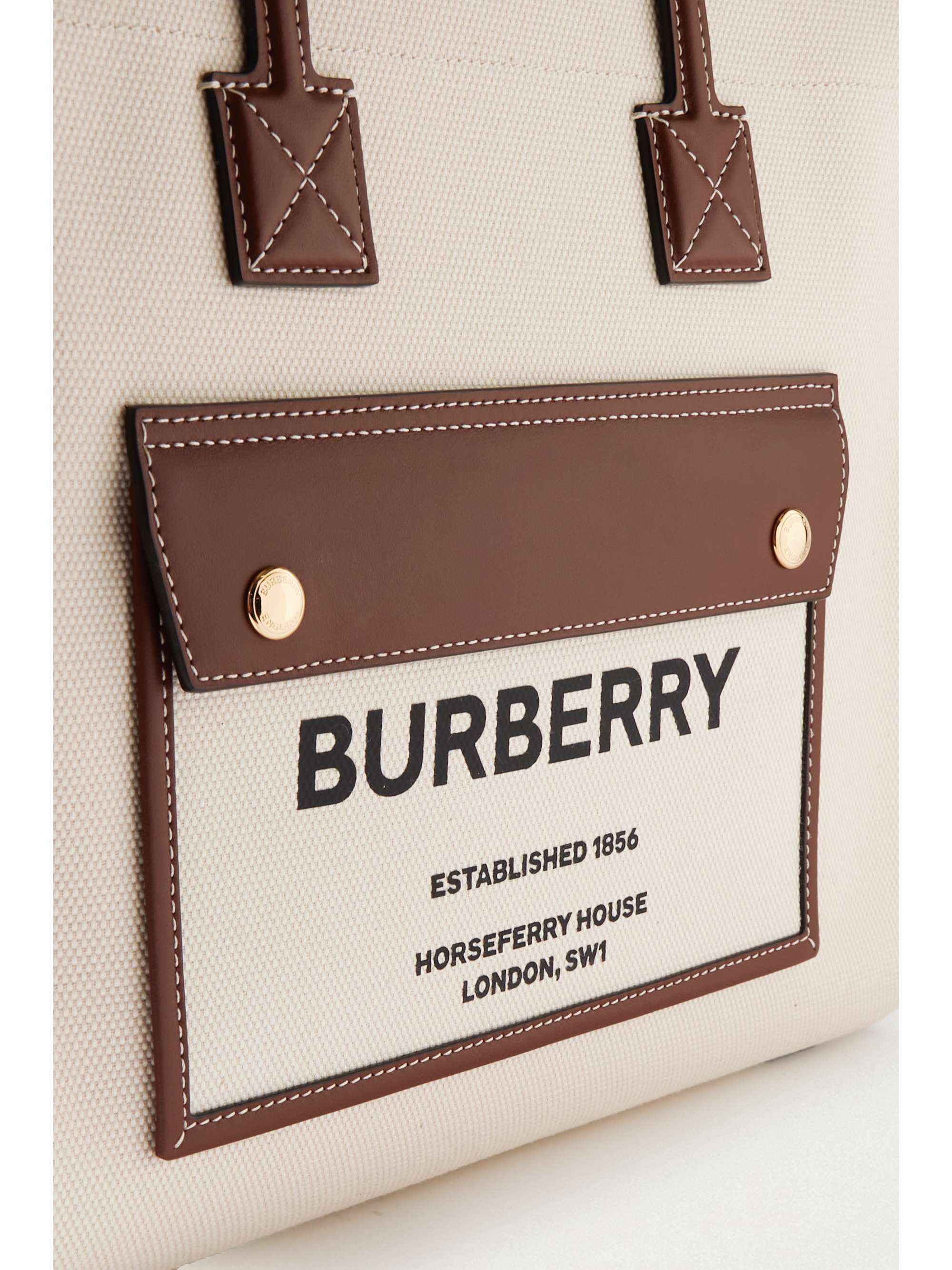 BURBERRY Small leather-trimmed printed canvas tote