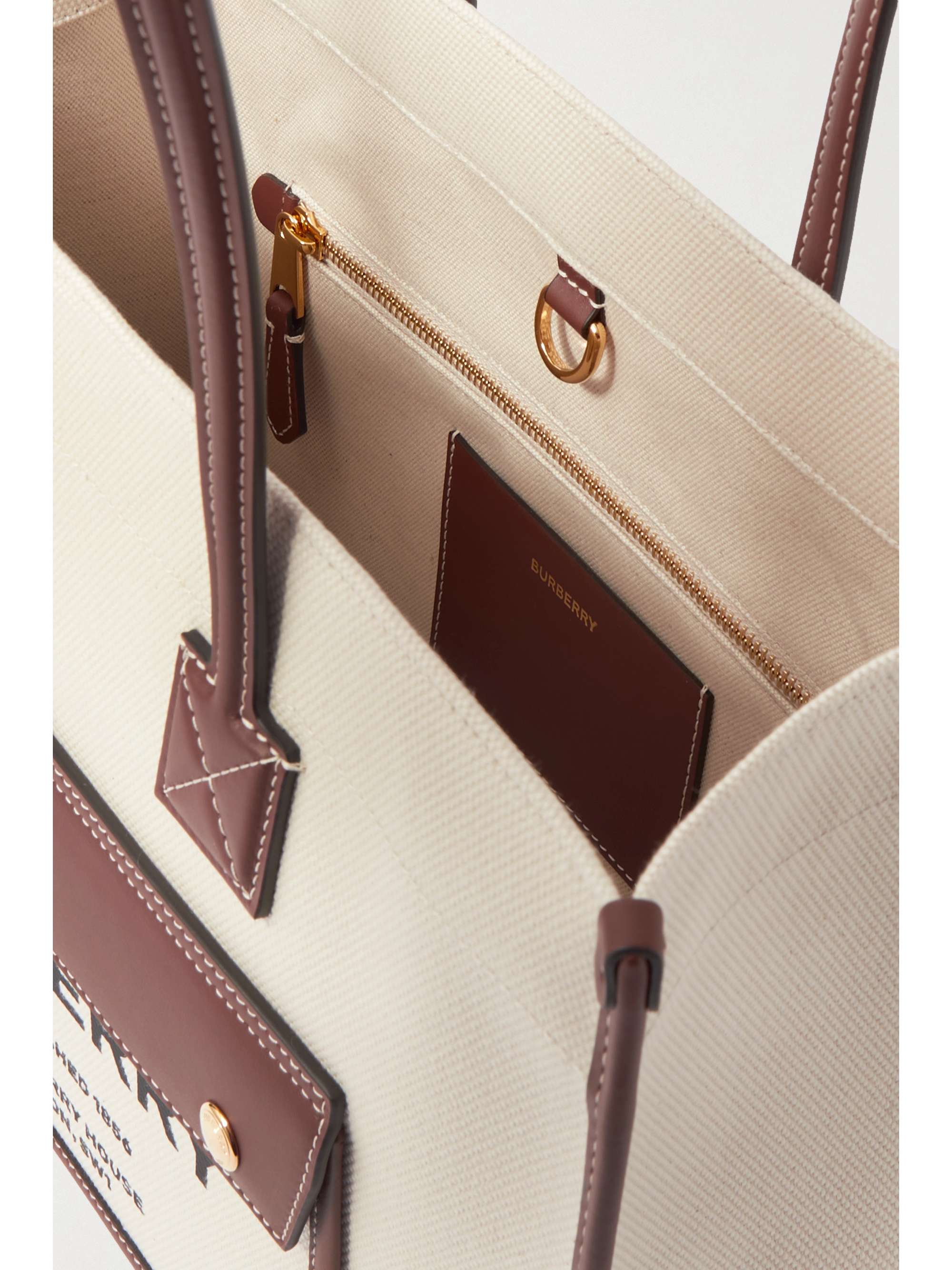 BURBERRY Small leather-trimmed printed canvas tote