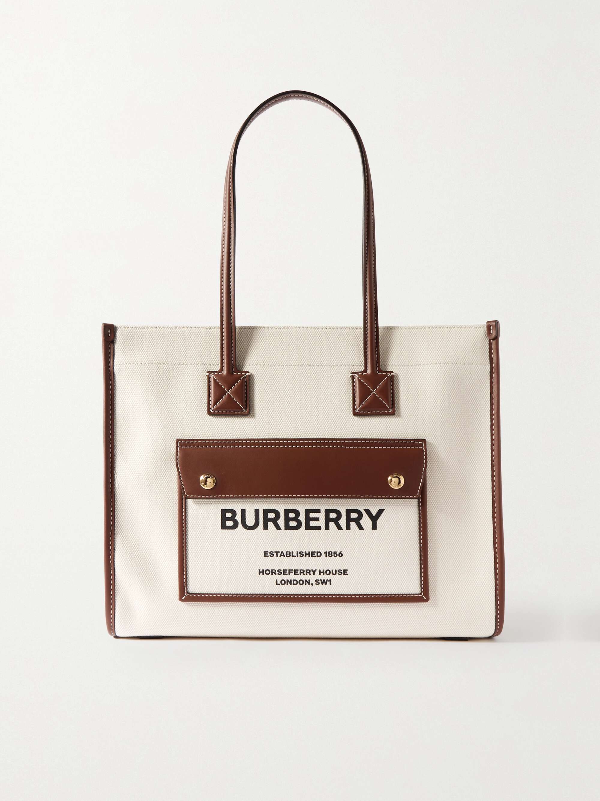 Leather-Trimmed Logo-Print Canvas Tote Bag