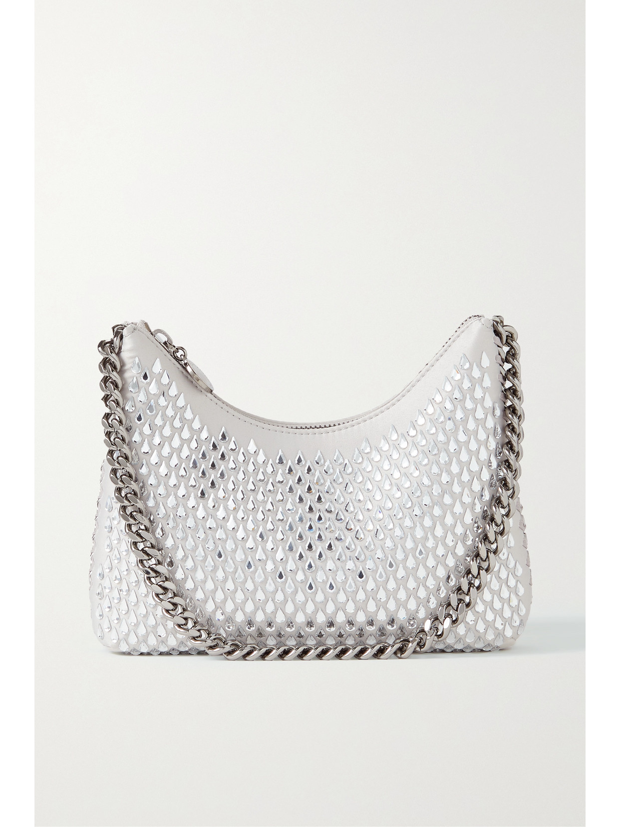 Stella McCartney - The Falabella Zip Mini Crystal-embellished Satin Shoulder Bag - Silver