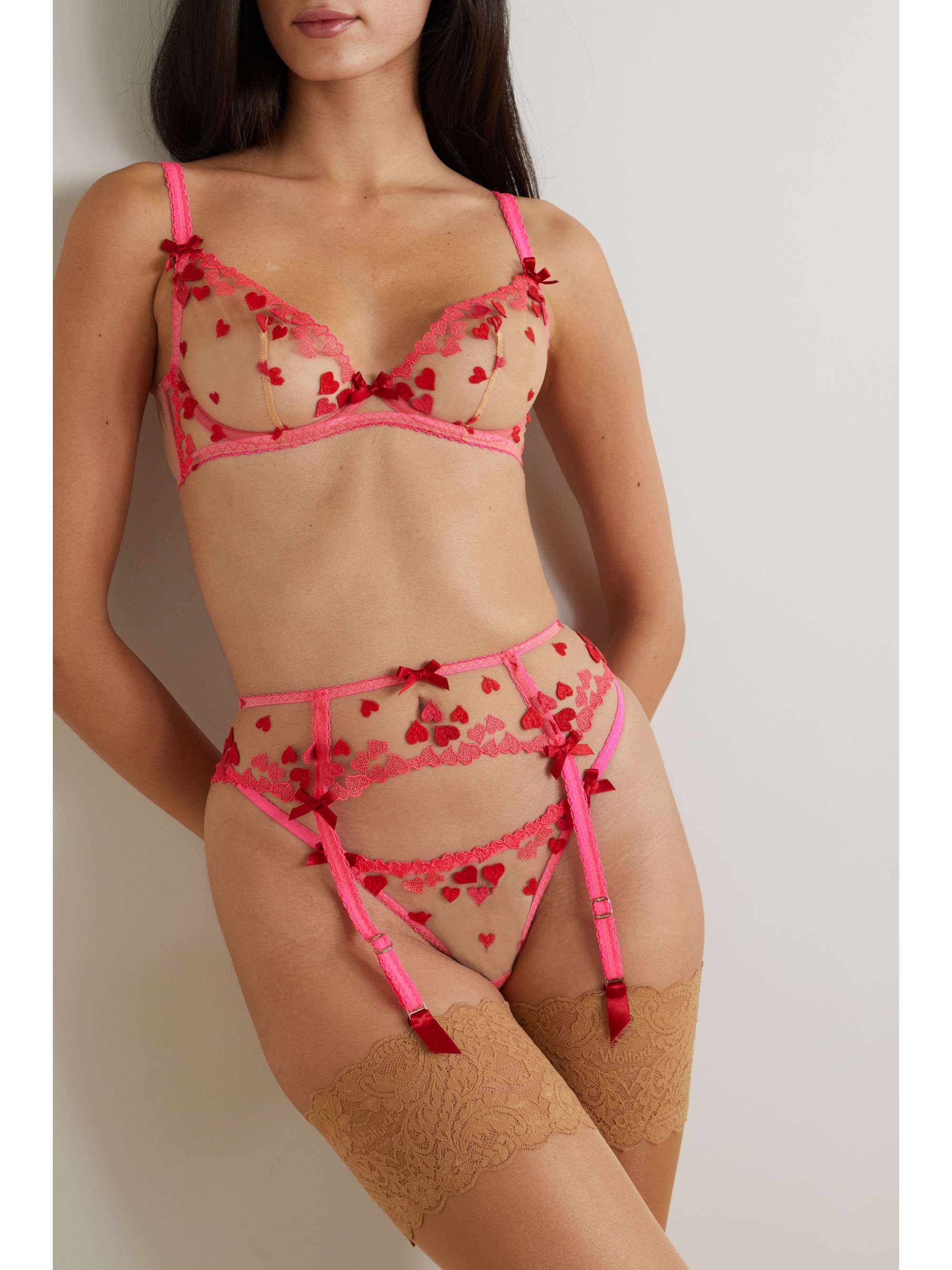 AGENT PROVOCATEUR Cupid embroidered tulle suspender belt