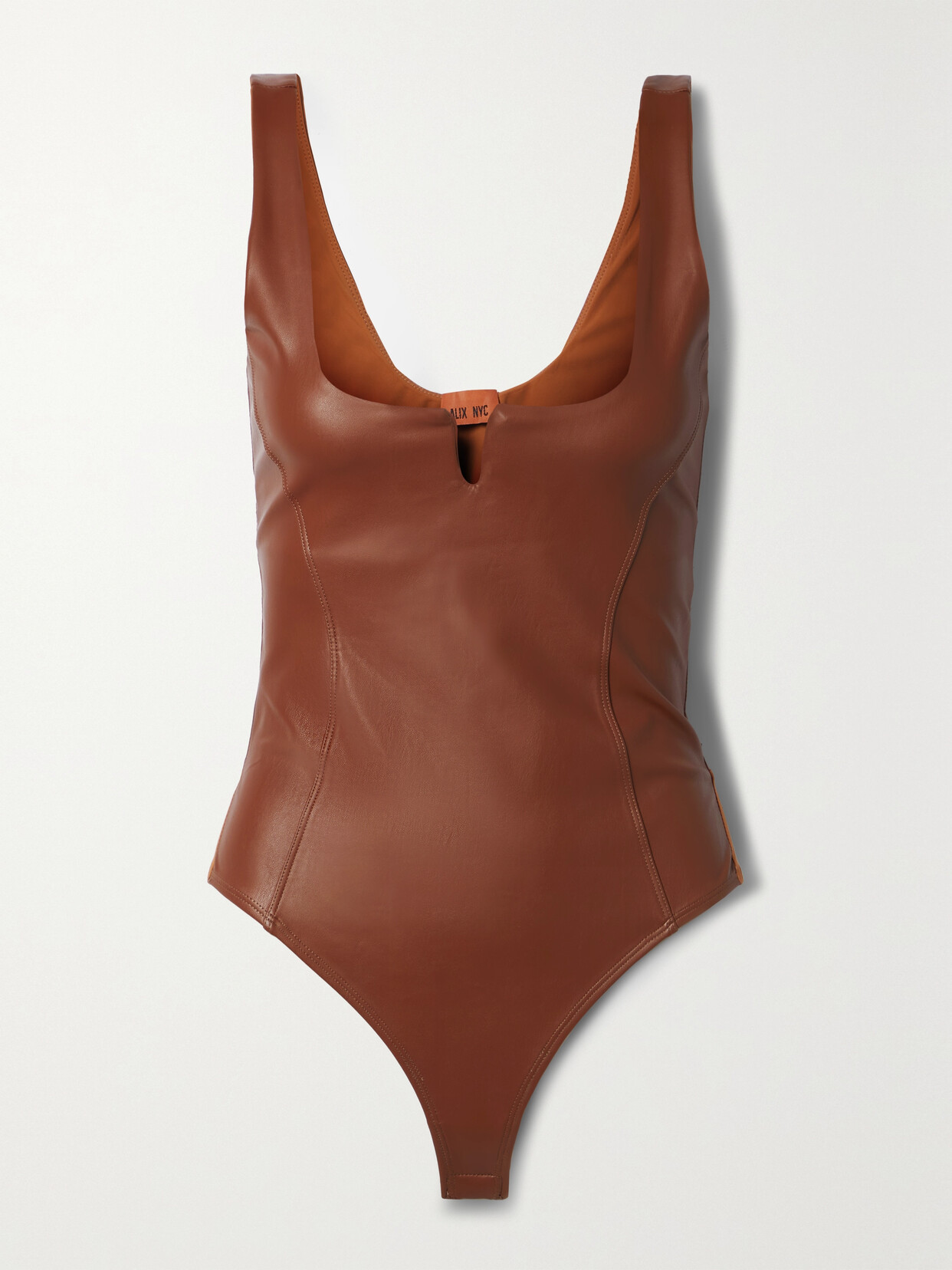 Alix NYC - Neve Faux Leather Thong Bodysuit - Brown