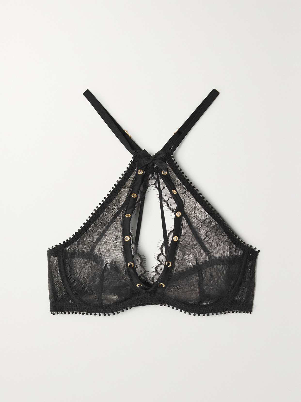 Agent Provocateur Vallentina Embellished Cutout Leavers Lace Underwired Bra In Black