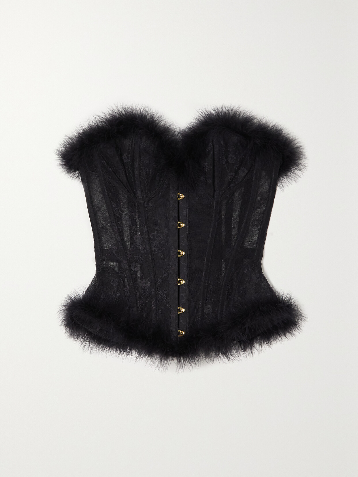 AGENT PROVOCATEUR PERLE FEATHER-TRIMMED LACE CORSET