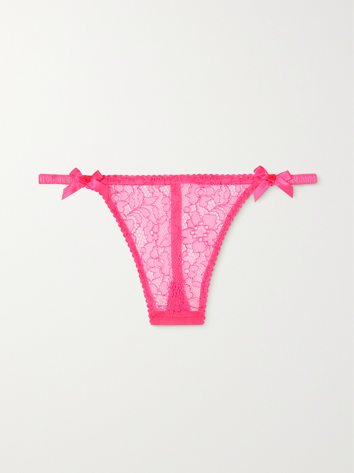 Agent Provocateur - Lorna Bow-embellished Leavers Lace Thong - Pink