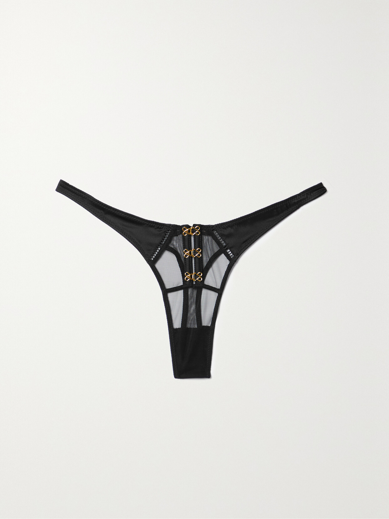 Kiki de Montparnasse - Temptress Tulle-trimmed Silk-blend Satin Thong - Black