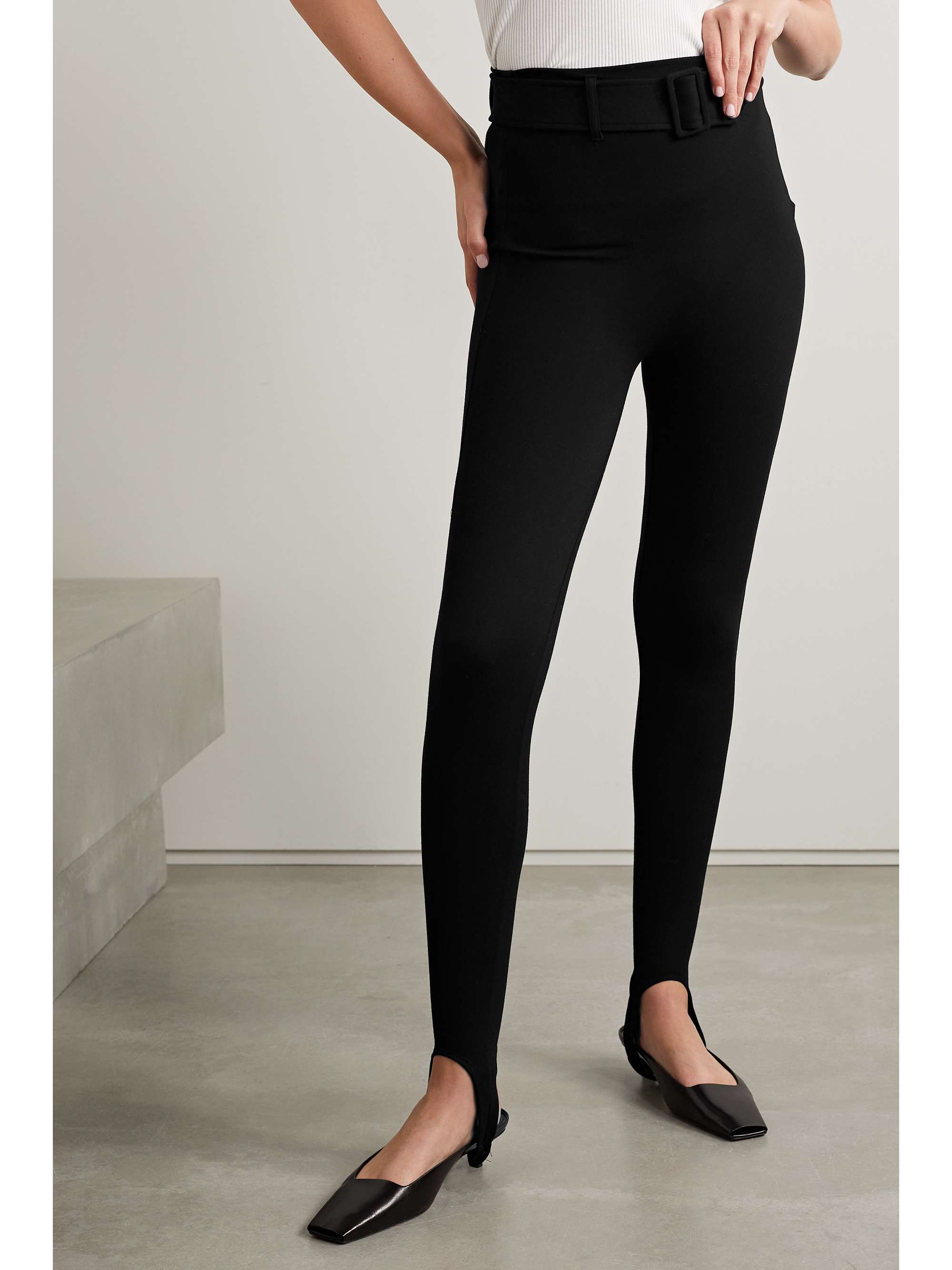 LESET Rio belted stretch-ponte stirrup leggings