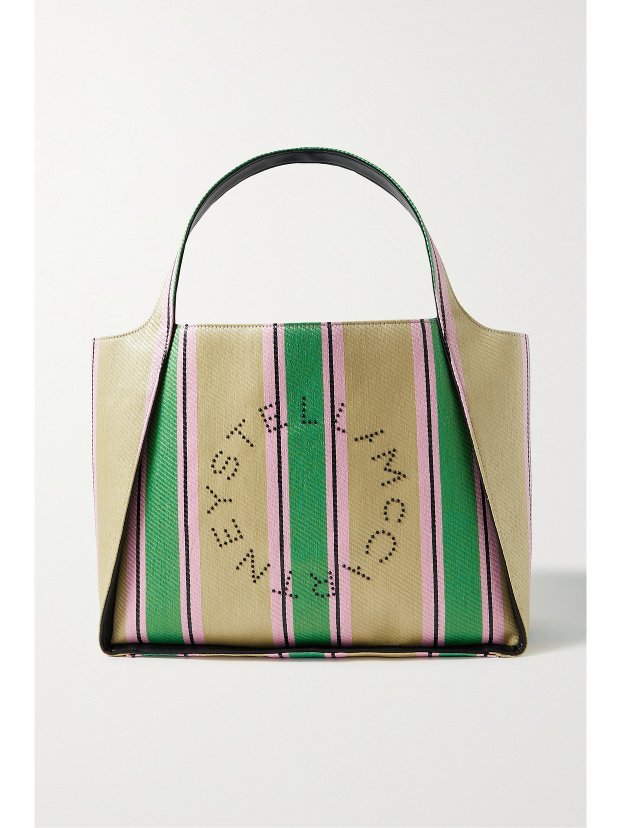 Stella McCartney - + Net Sustain Vegetarian Leather-trimmed Studded Striped Raffia Tote - Green