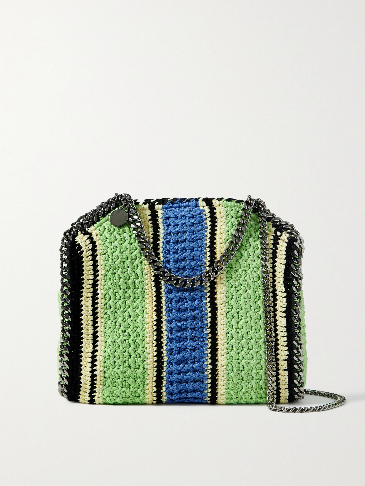 Stella McCartney - Falabella Mini Chain-embellished Striped Crocheted Cotton Shoulder Bag - Green