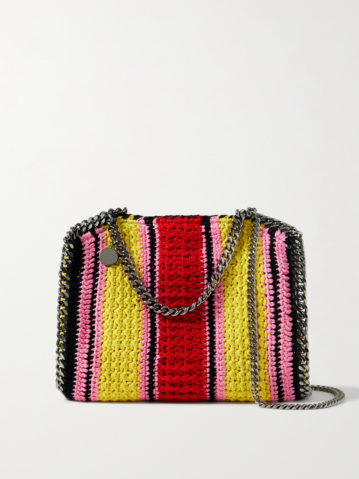 Stella McCartney - + Net Sustain Falabella Mini Chain-embellished Striped Crocheted Cotton Shoulder Bag - Pink