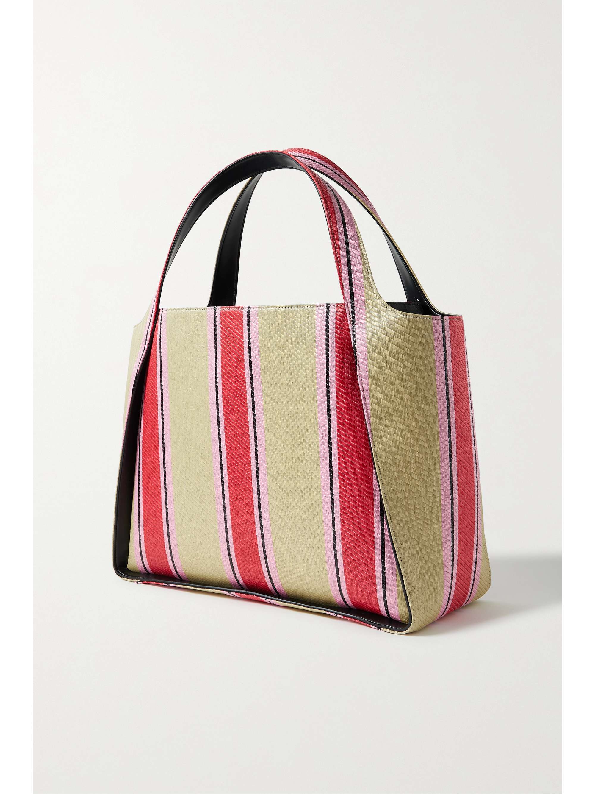 STELLA MCCARTNEY Vegetarian leather-trimmed studded striped raffia tote
