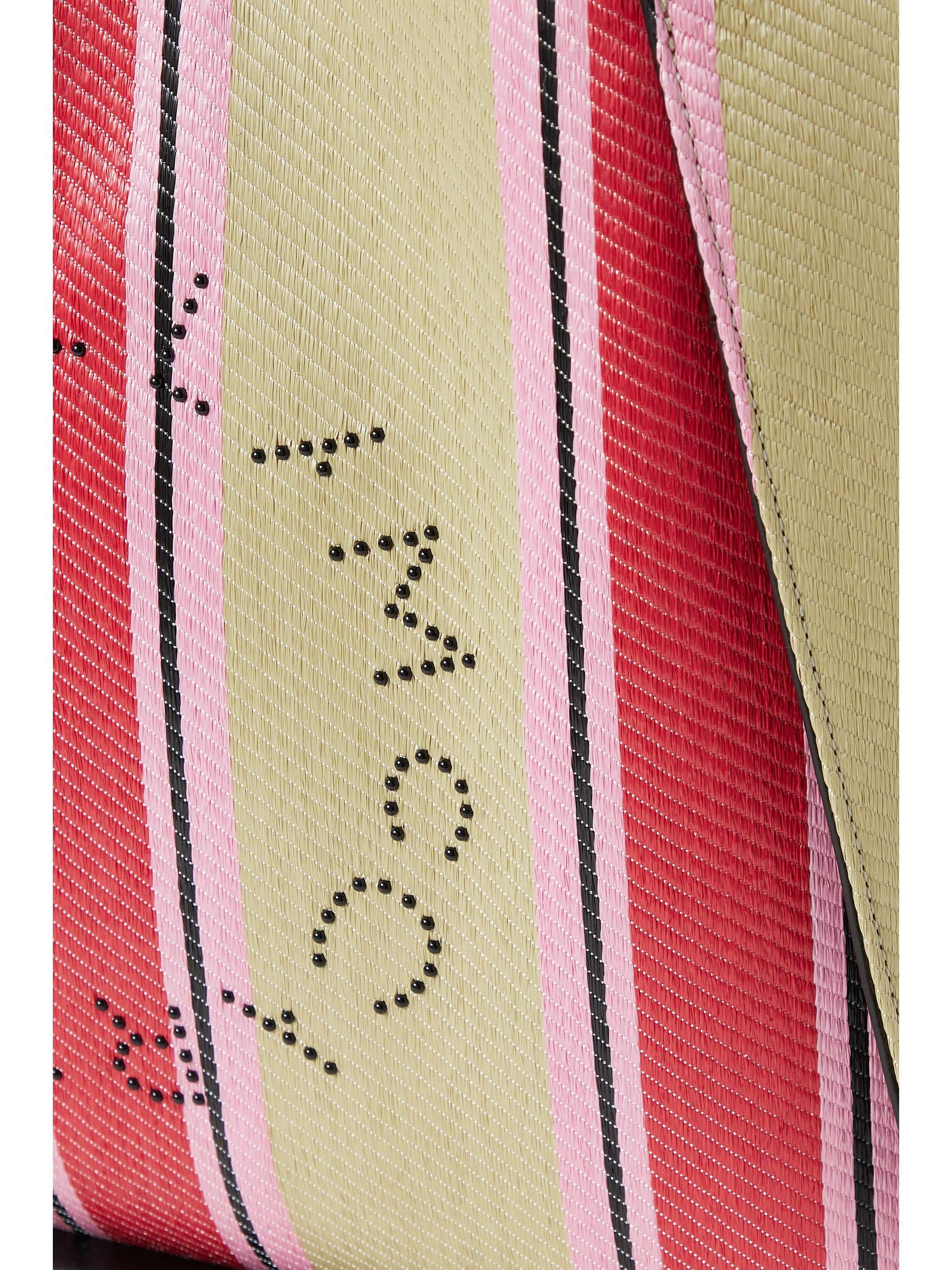 STELLA MCCARTNEY Vegetarian leather-trimmed studded striped raffia tote